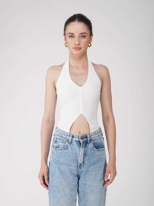 White V-Neck Halter Top - Zest Top (Dove)