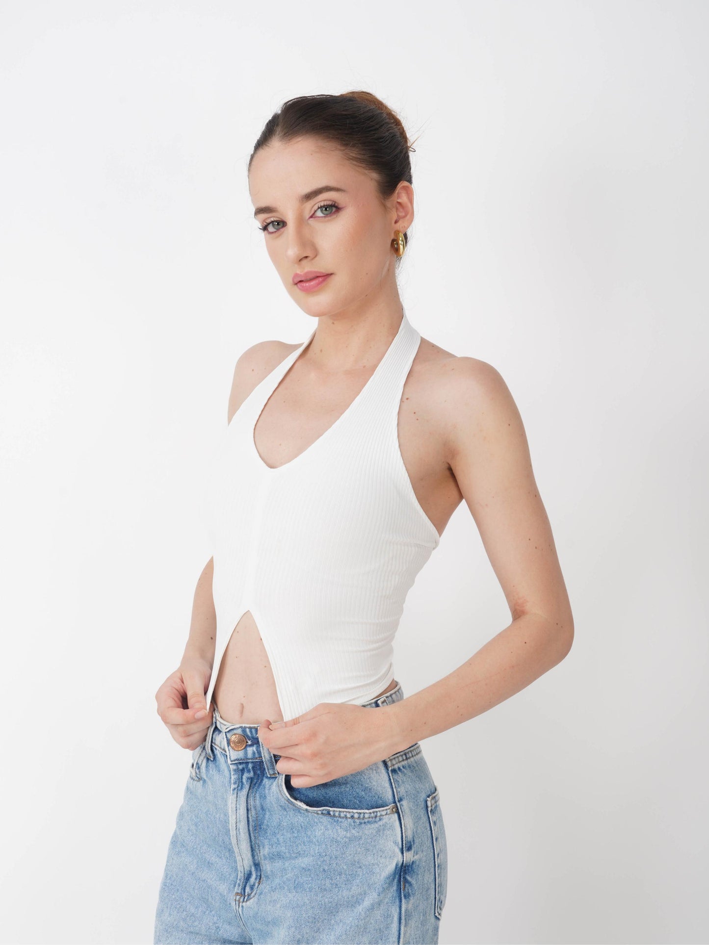 White V-Neck Halter Top - Zest Top (Dove)