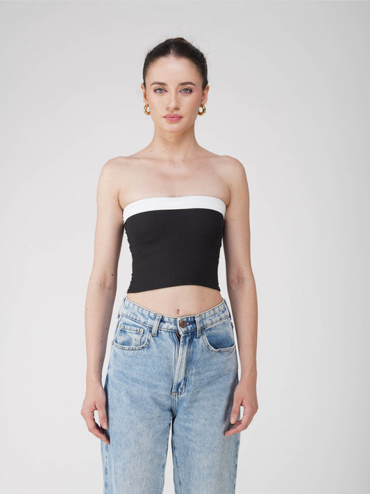 Black Overlap Tube Top - Oasis Top (Onyx)
