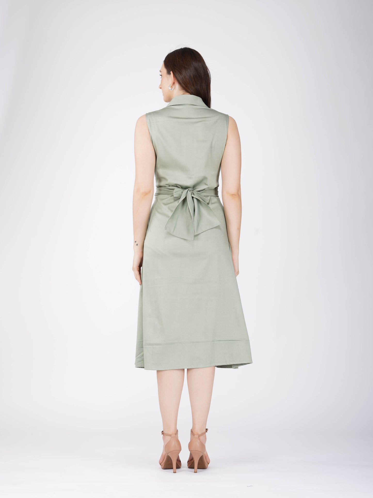 Green Button-Up Midi Dress - Stone Dress (Sage)