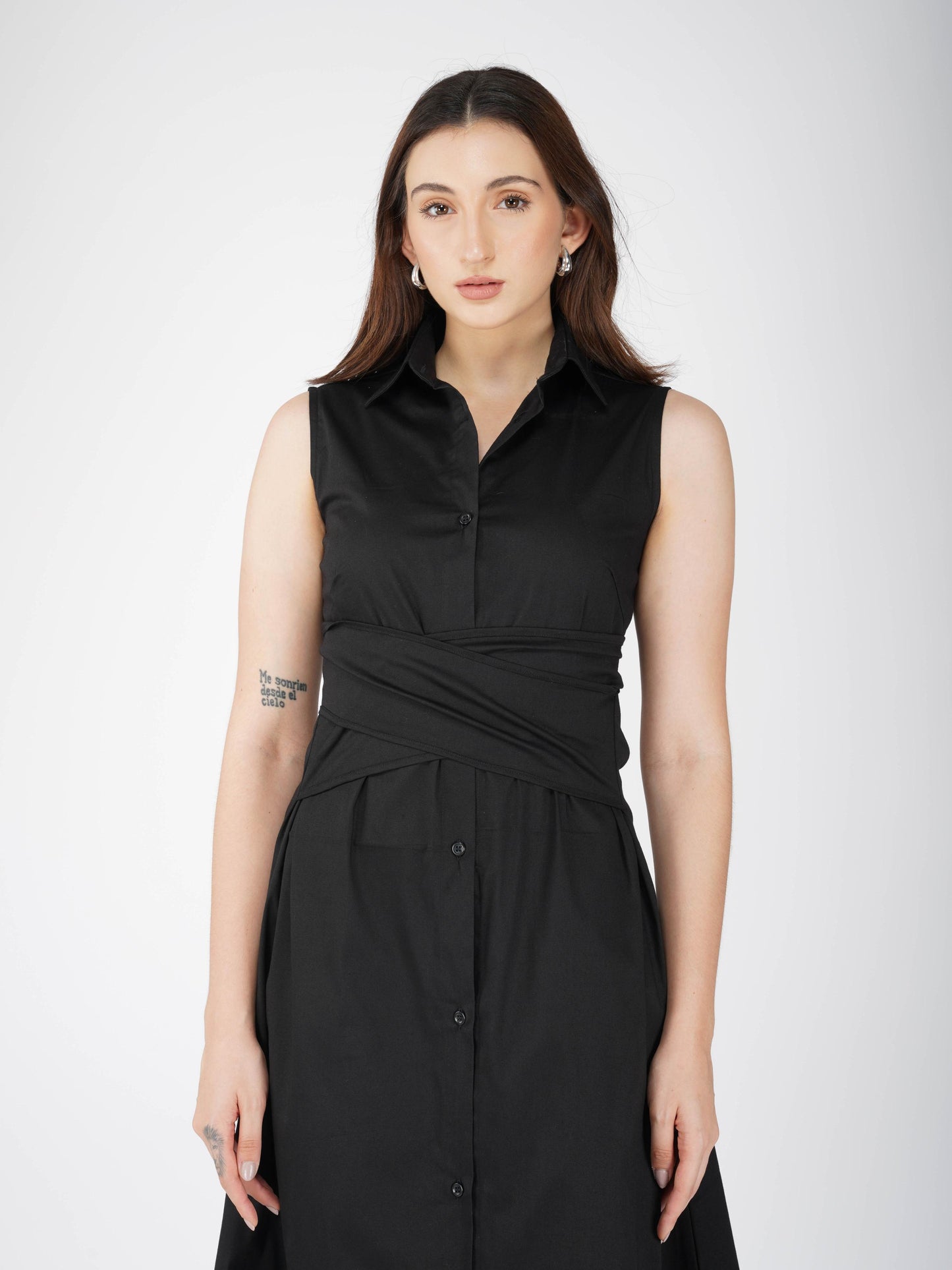 Black Button-Up Midi Dress - Stone Dress (Onyx)