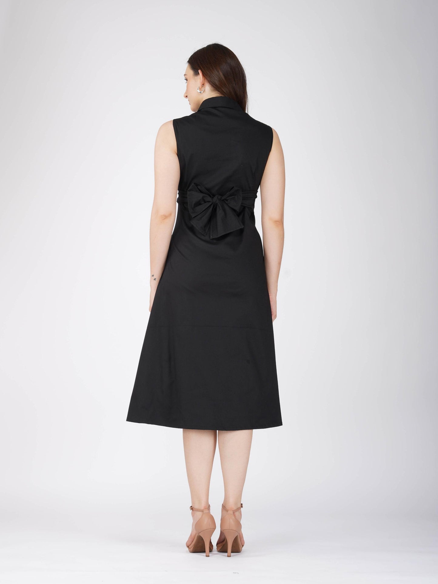 Black Button-Up Midi Dress - Stone Dress (Onyx)
