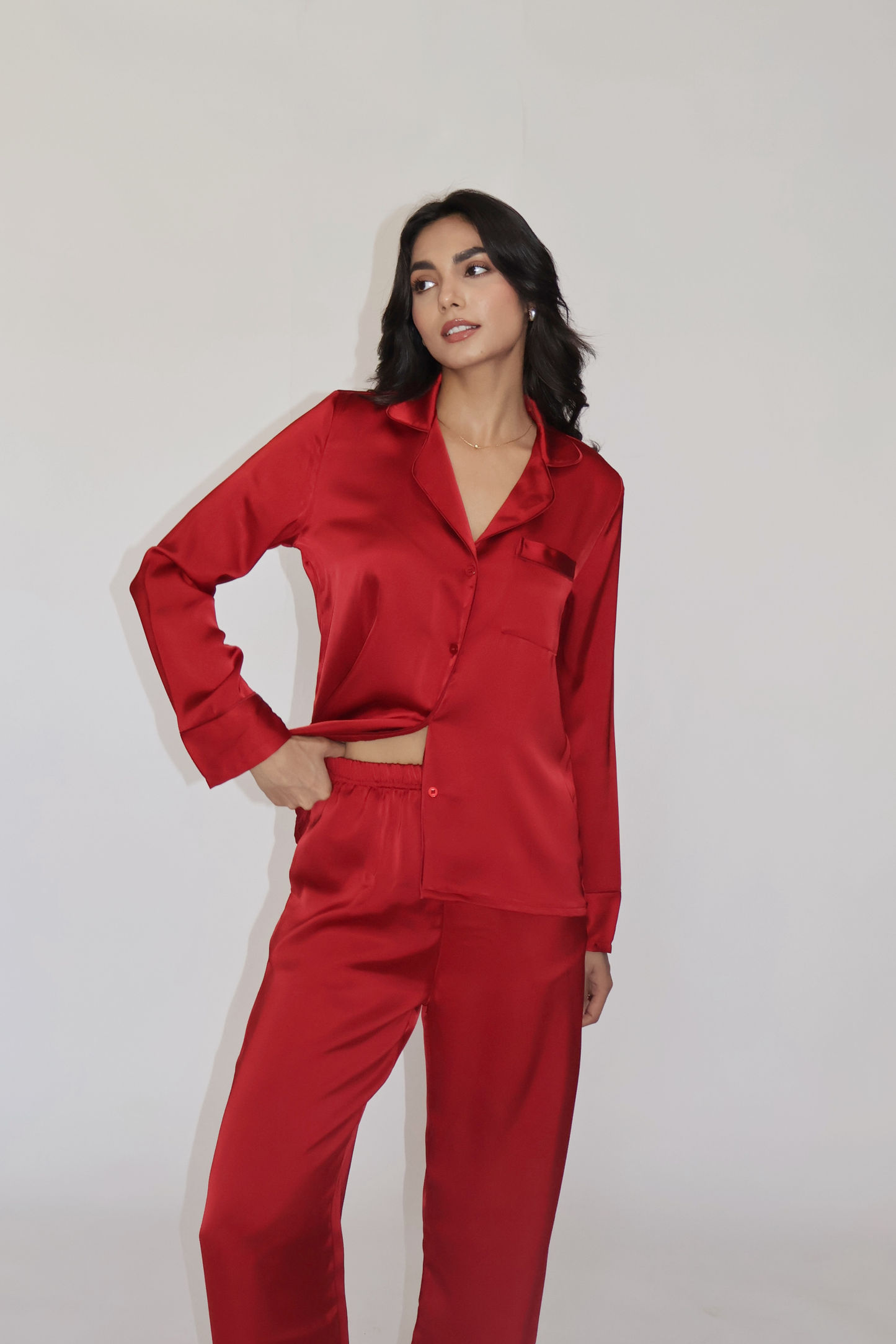 PEARL SILK PJ SET - (Cherry)