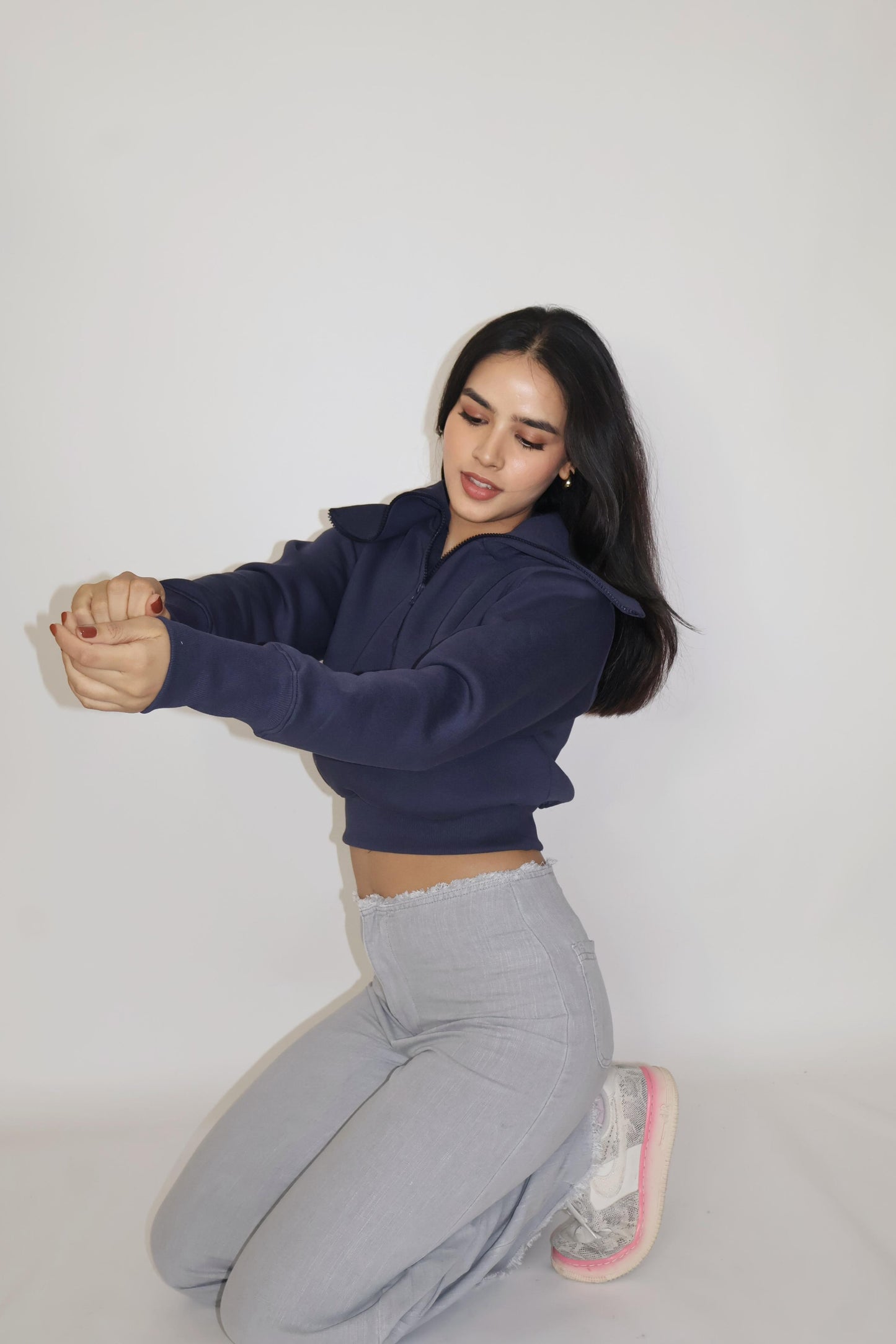 CROPPED ZIPPER (Navy)