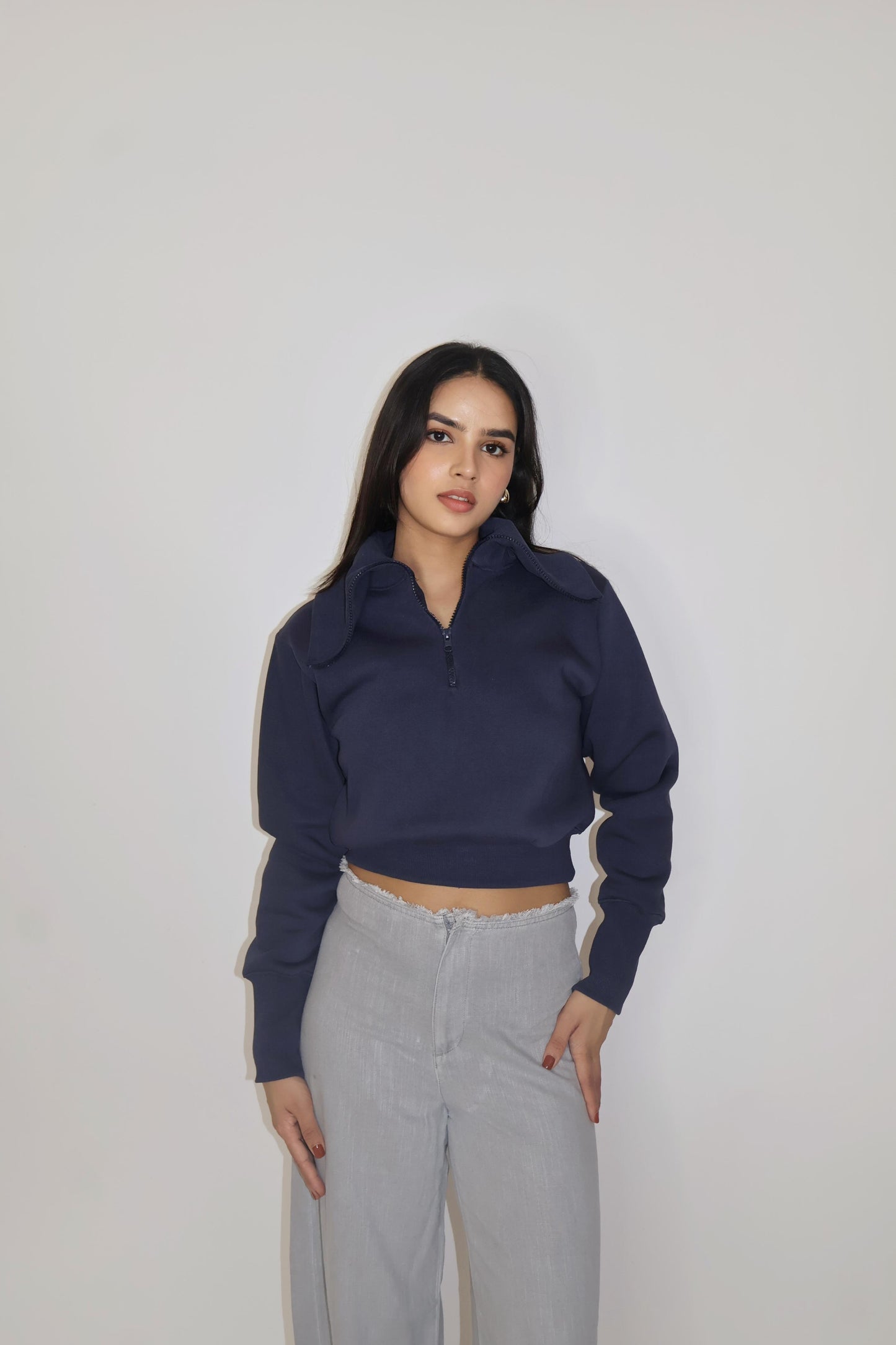 CROPPED ZIPPER (Navy)