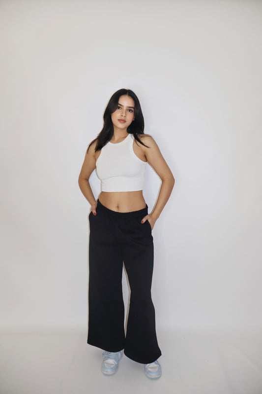 Black Wide-Legged Fleece  Joggers - Everyday Joggers (Onyx)