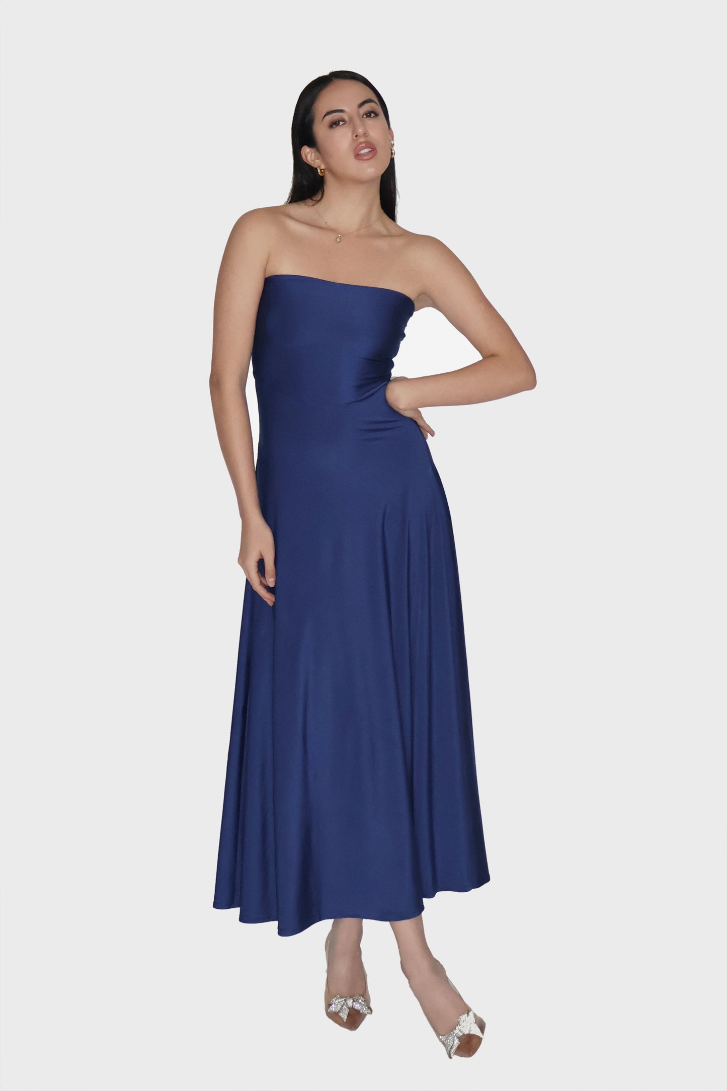 Siddhi in Blue Flare Tube Dress - Flow Dress (Navy)