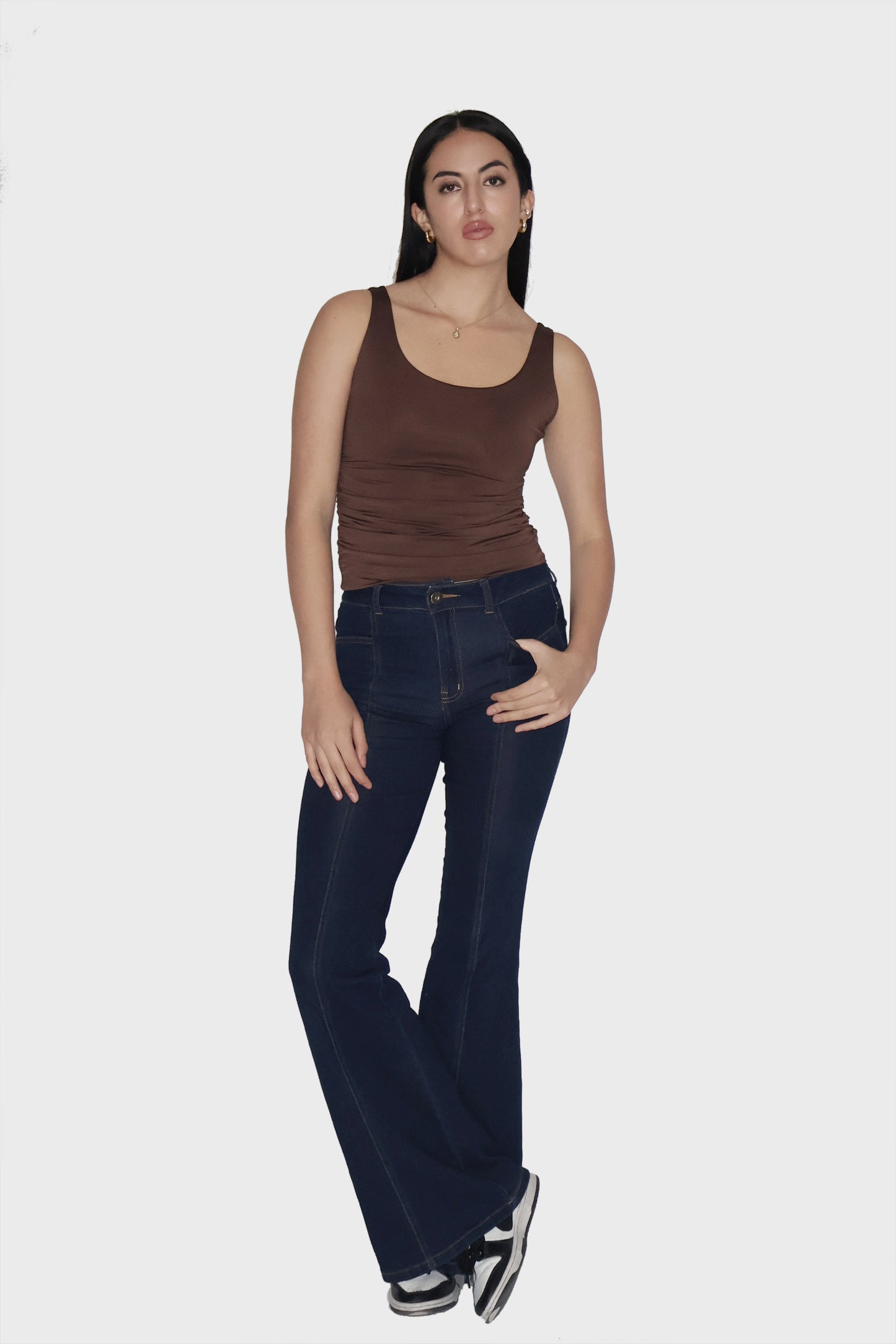 Brown Ruched Tank Top - Quill Top (Coco)