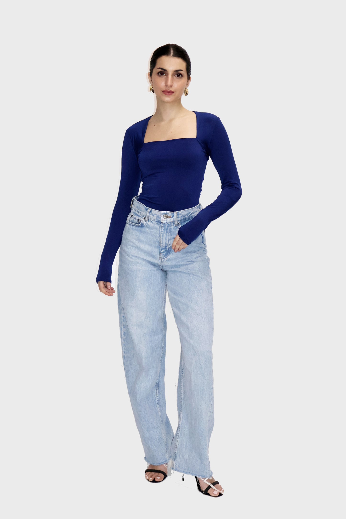 Blue Square Neck Full Sleeve Top - Sway Top (Navy)