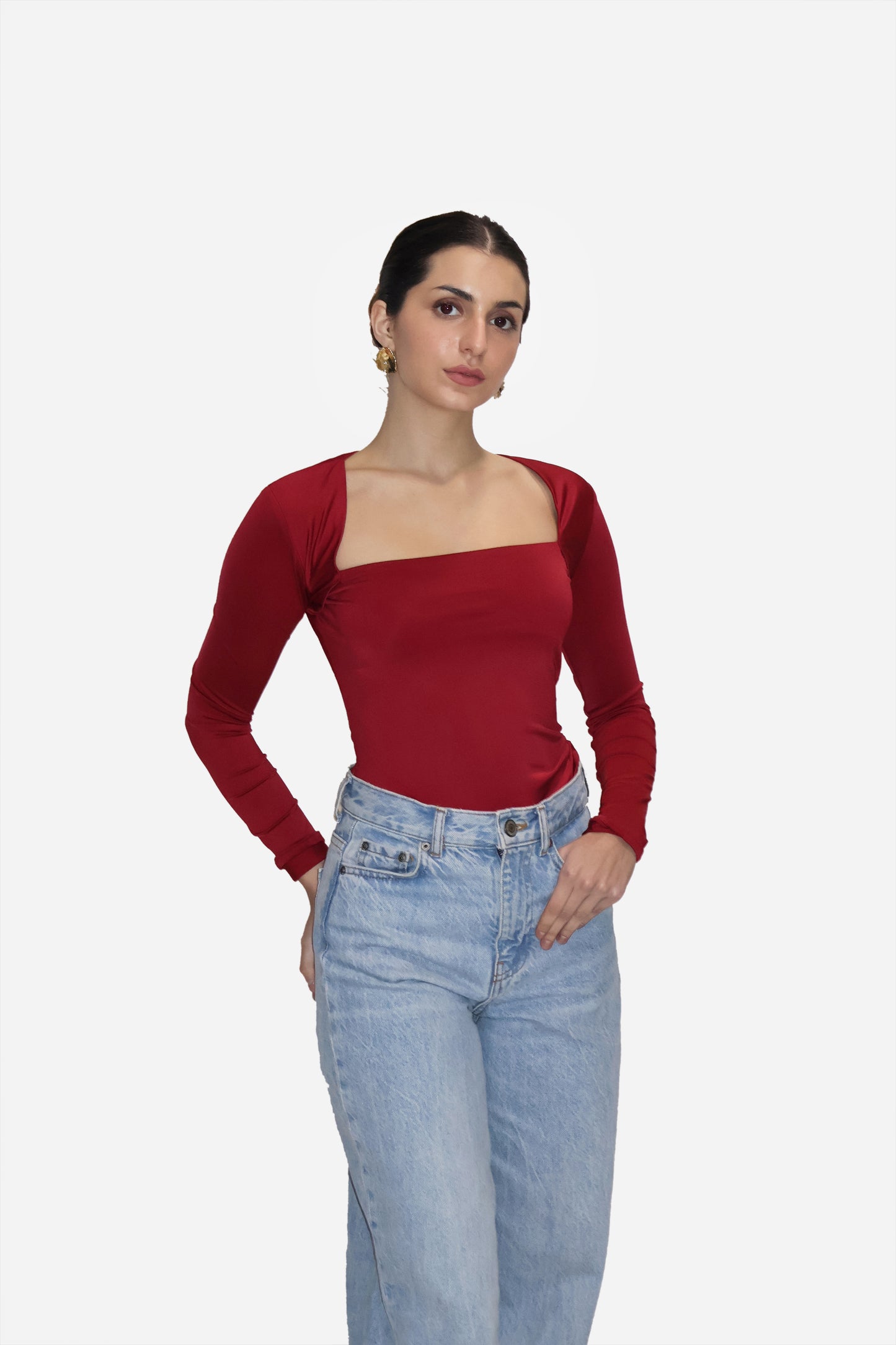 Red Square Neck Full Sleeve Top - Sway Top (Cherry)