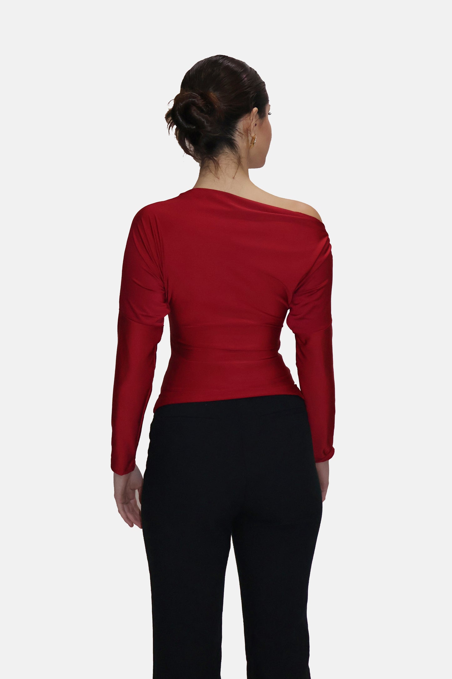 Red One-Shoulder Full Sleeve Top - Oak Top (Cherry)