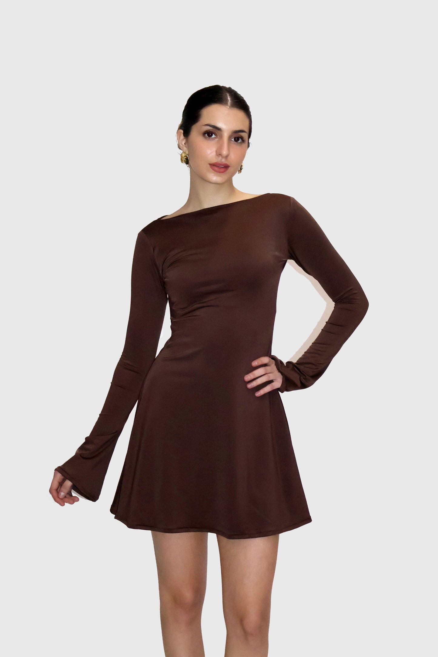 Brown Short Flare Dress - Blair Dress (Coco)