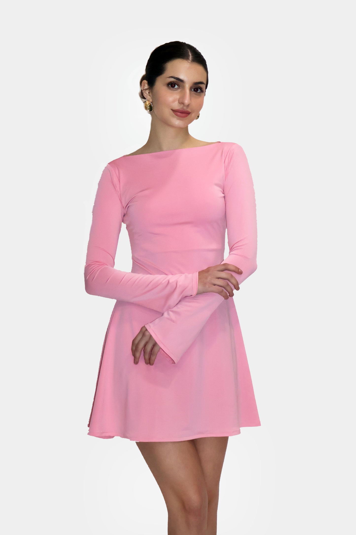 Pink Short Flare Dress - Blair Dress (Flamingo)