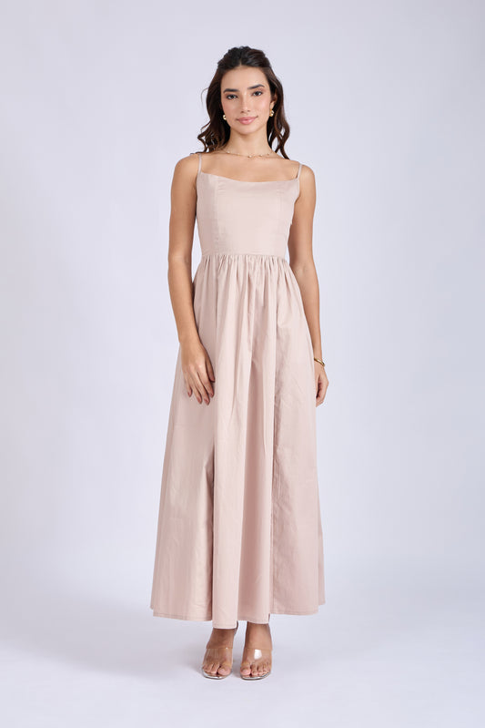 Sand Strappy Flare Dress – ZIA