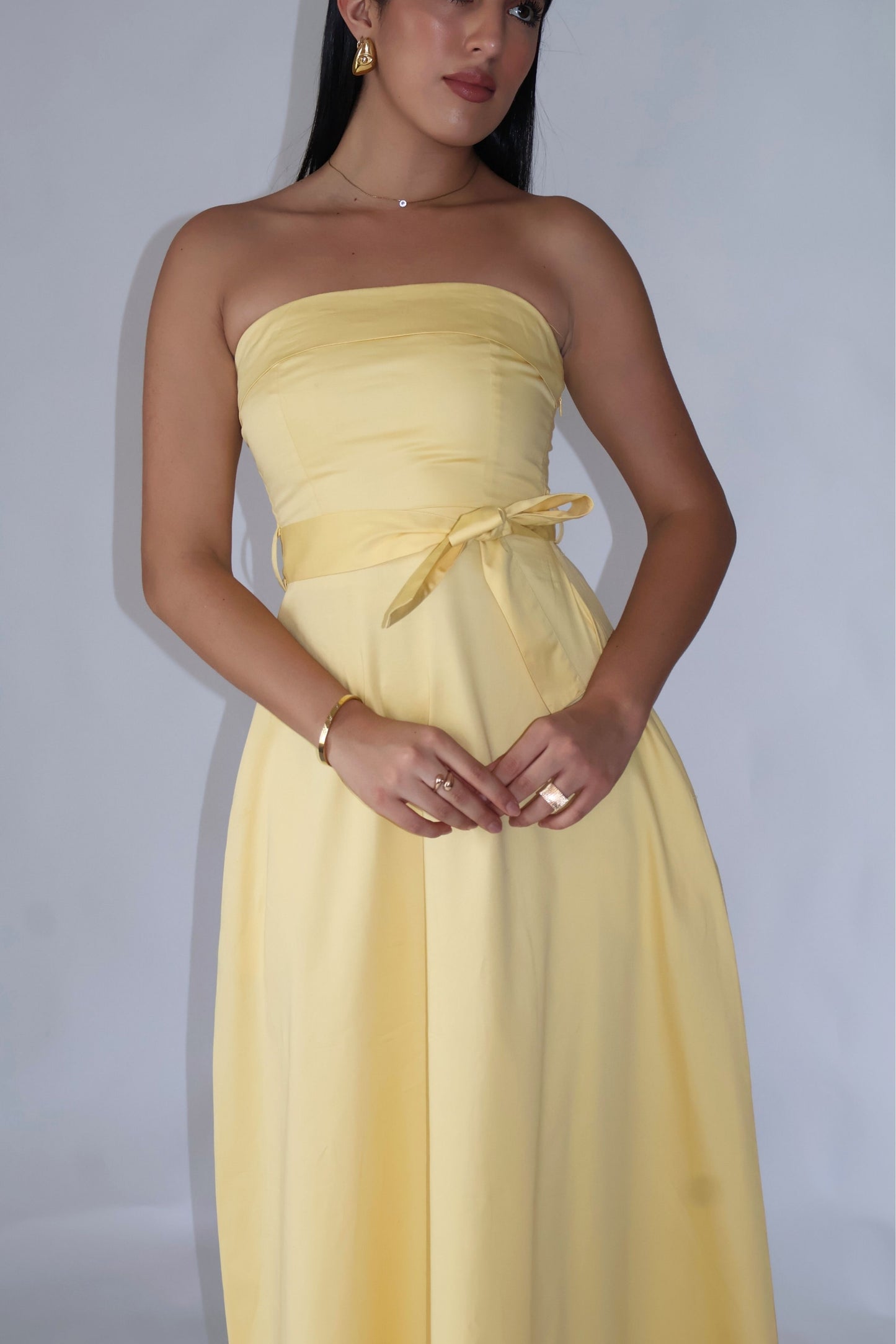 Butter Yellow Tube Bow Dress – SIENNA