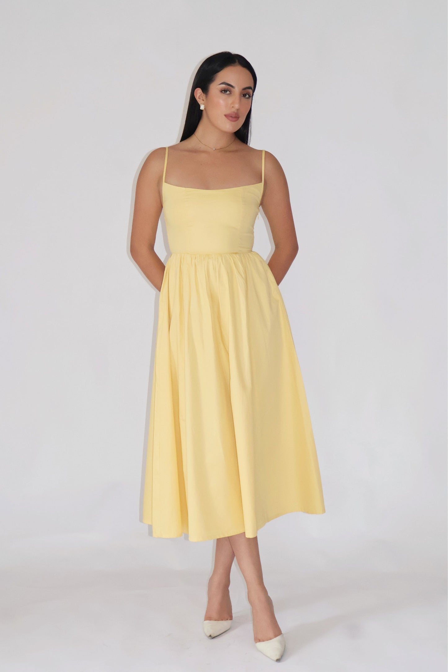 Sia in Butter Yellow Strappy Flare Dress – ZIA