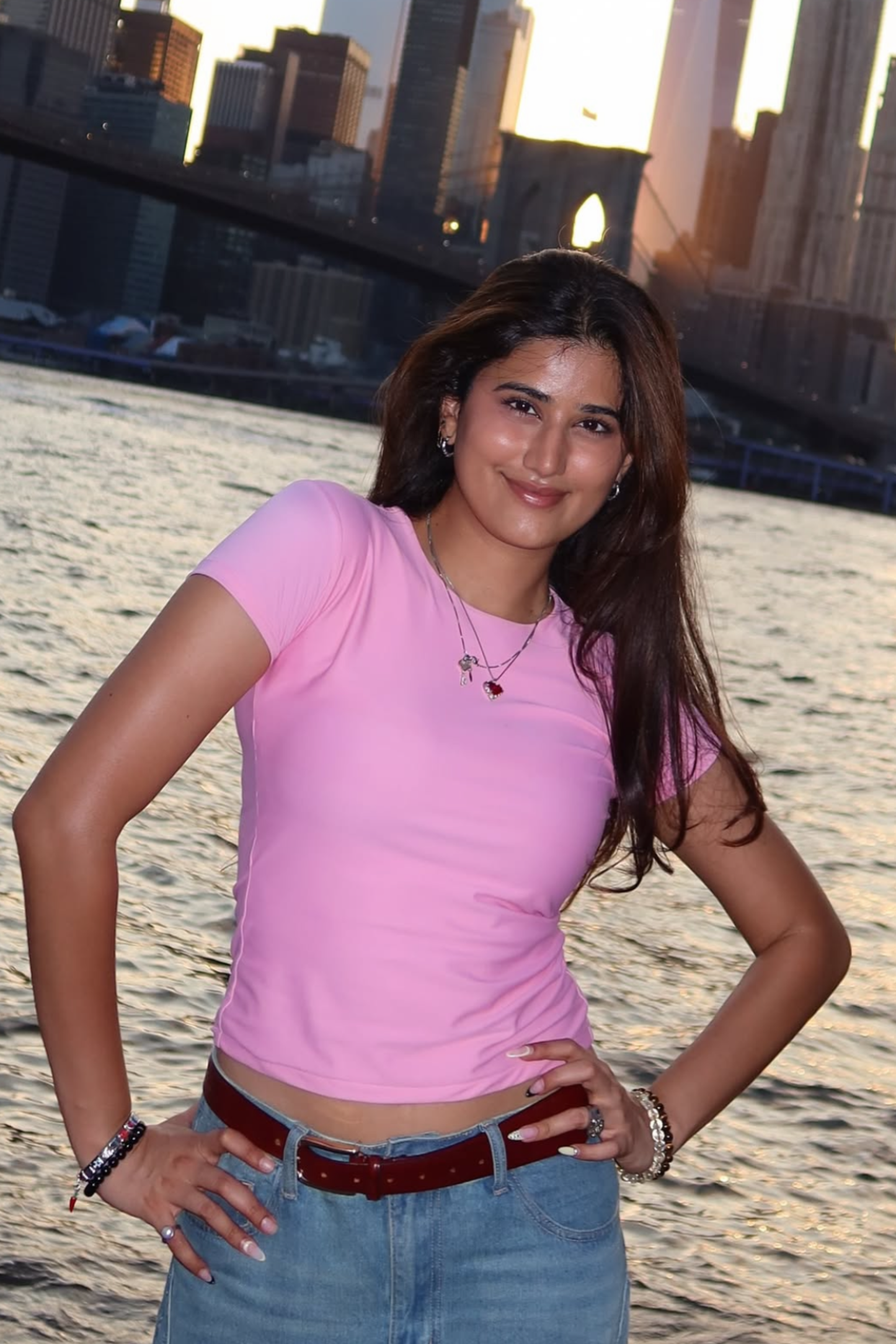 Shweta in Pink Double Layered Fitted Tee - Drift Tee (Flamingo)