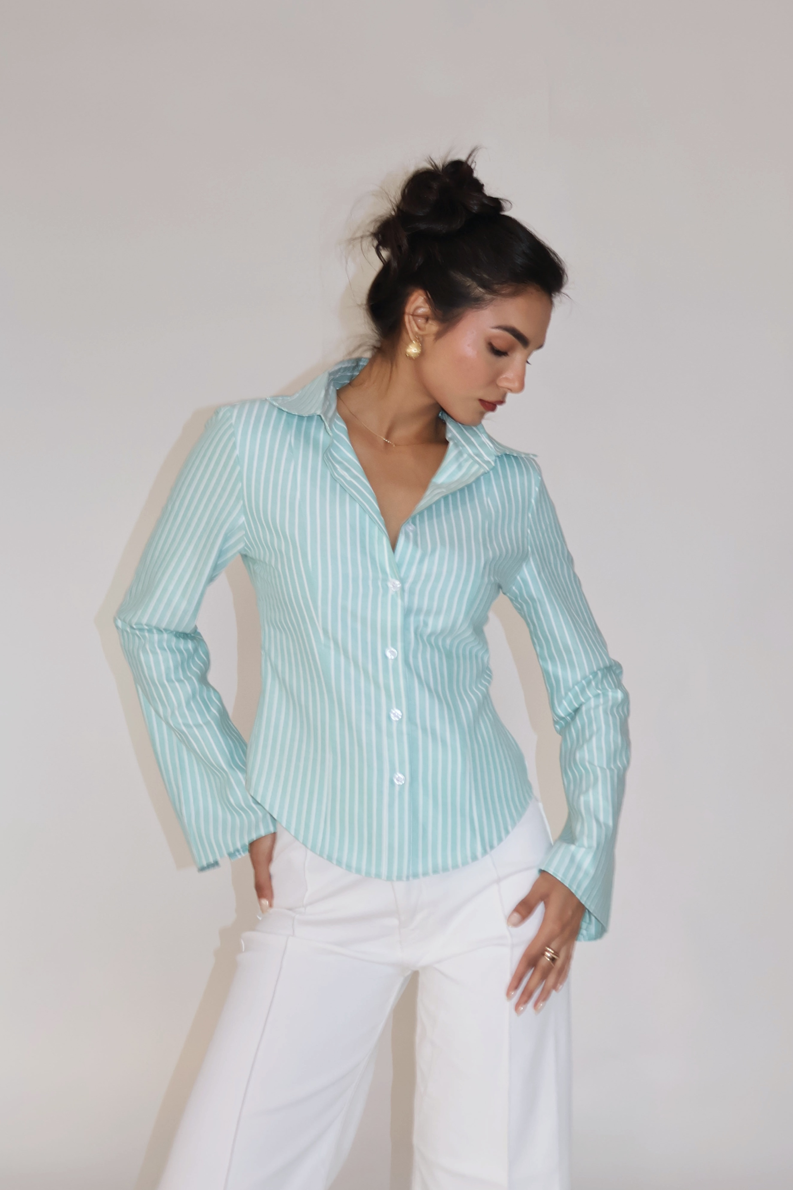 Teal Striped Fitted Shirt – IRIS
