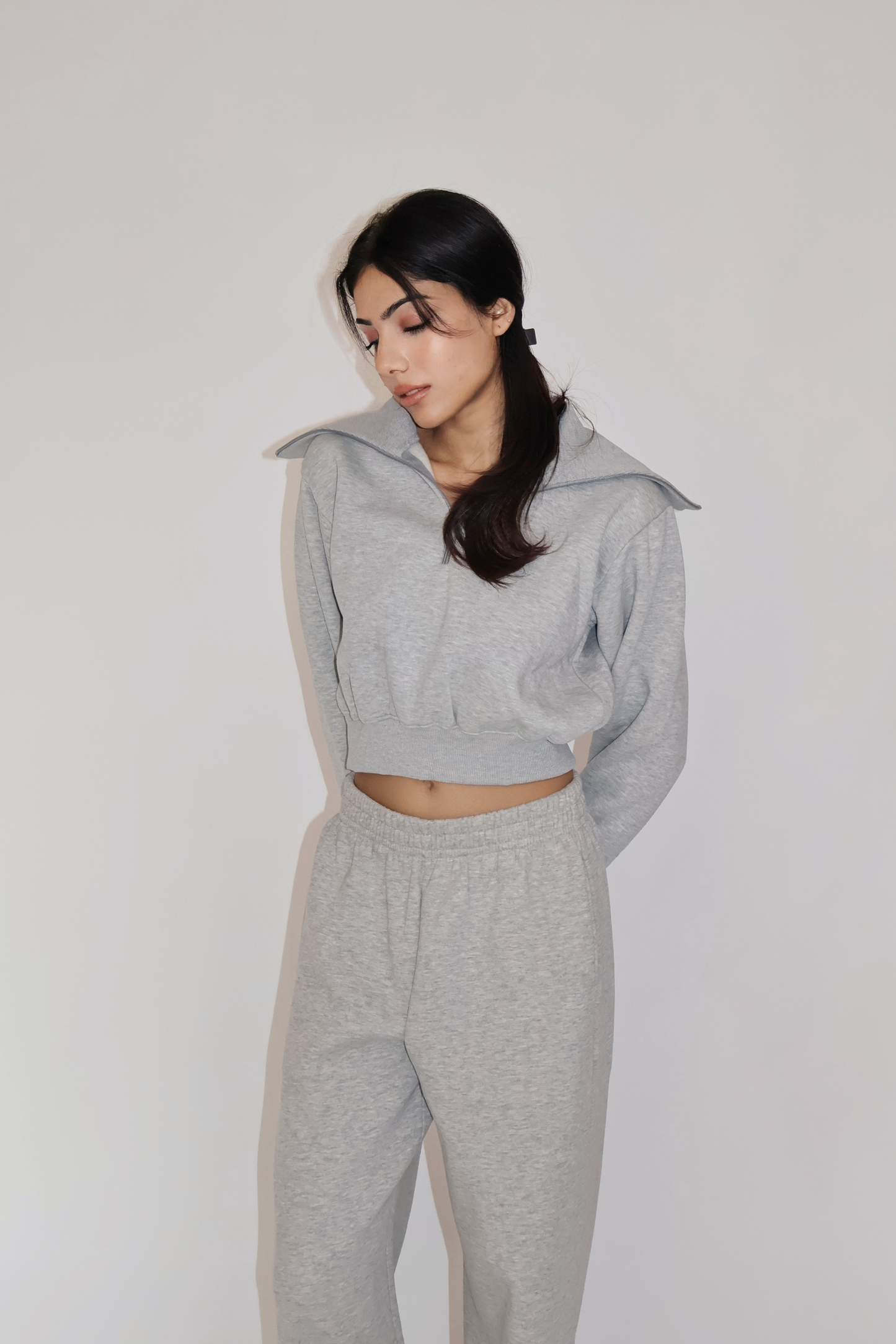 CROPPED ZIPPER CO-ORD SET - (Gray)