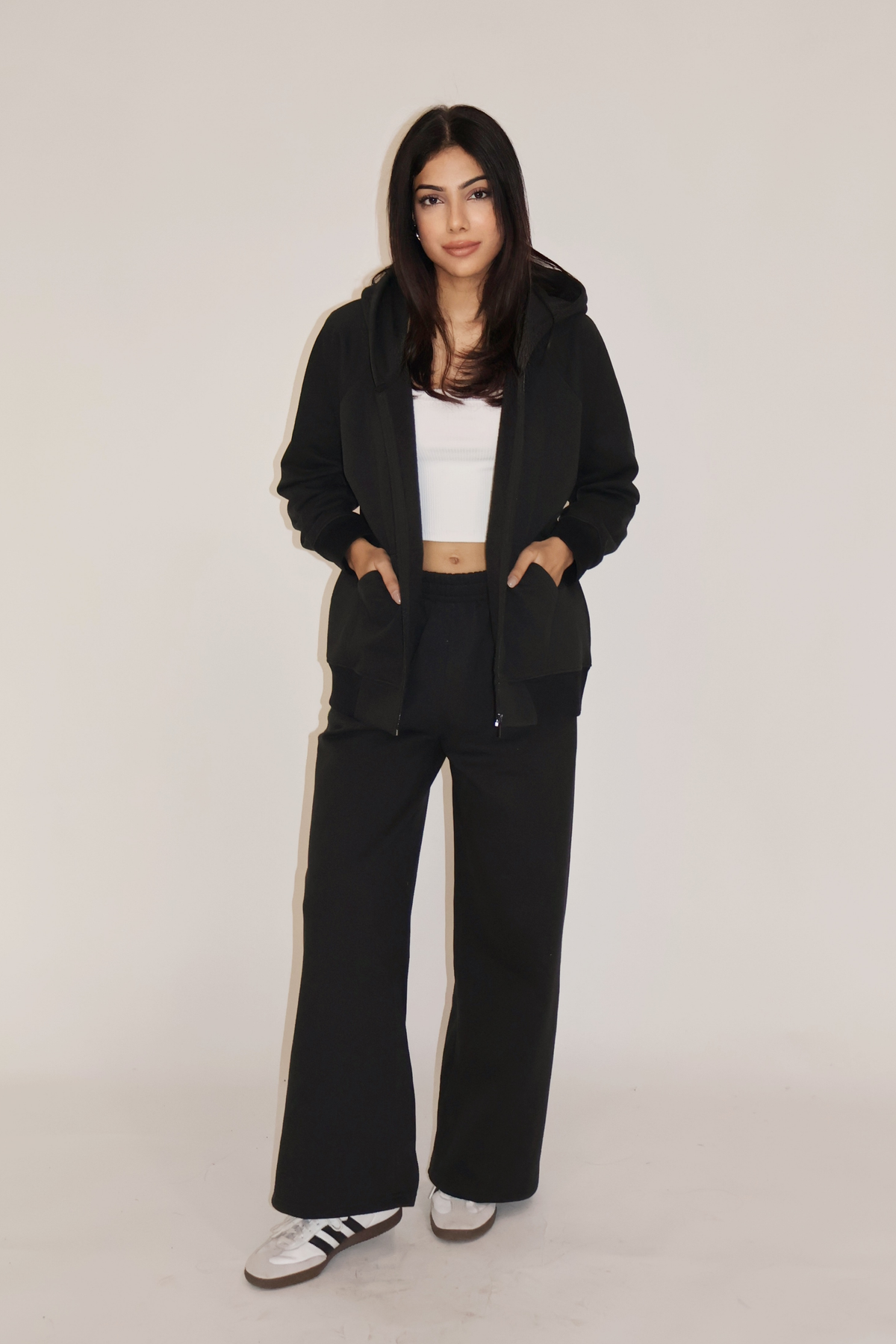 HOODED ZIPPER CO-ORD SET - (Black)