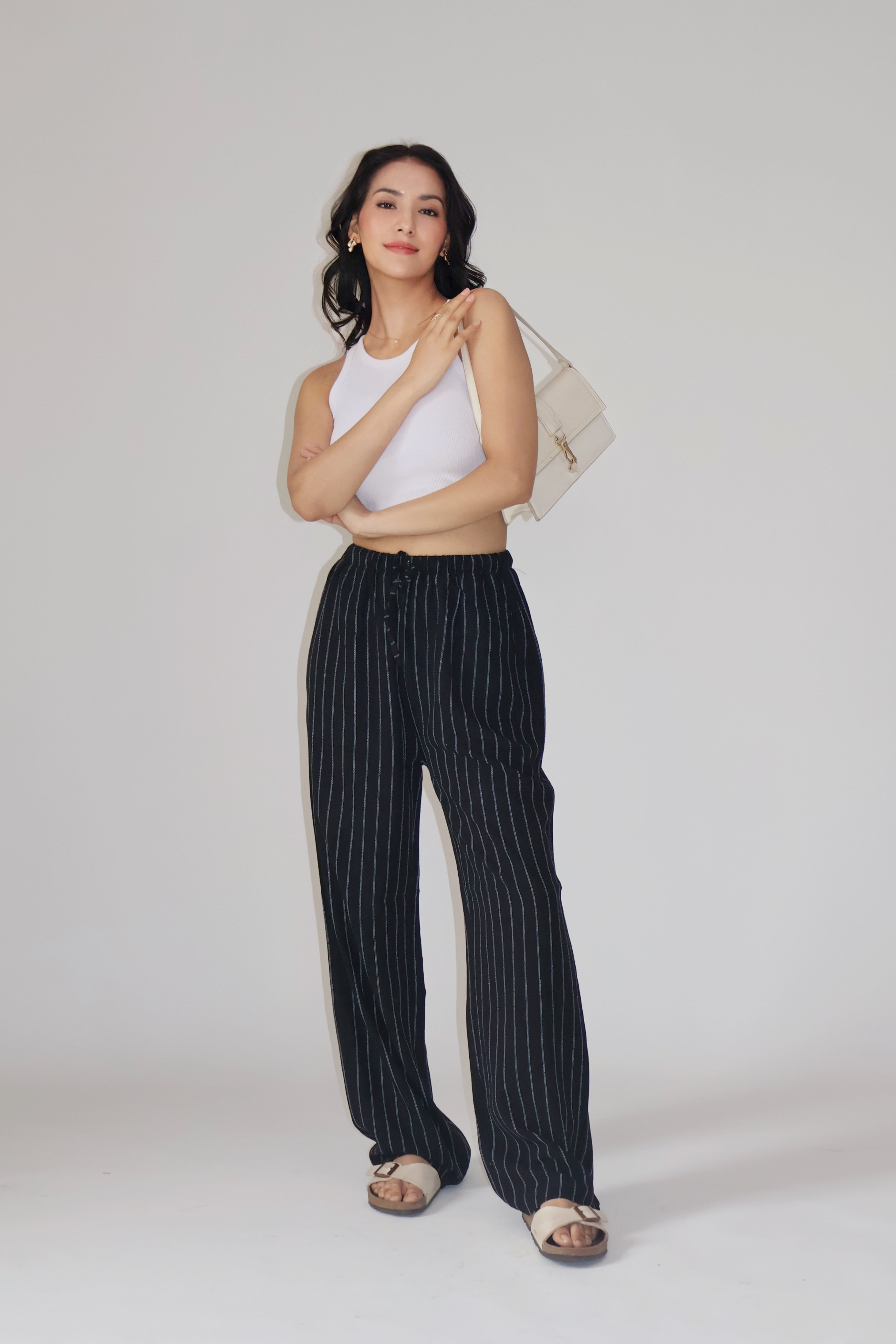 CLAY STRIPED PANTS - (Black)