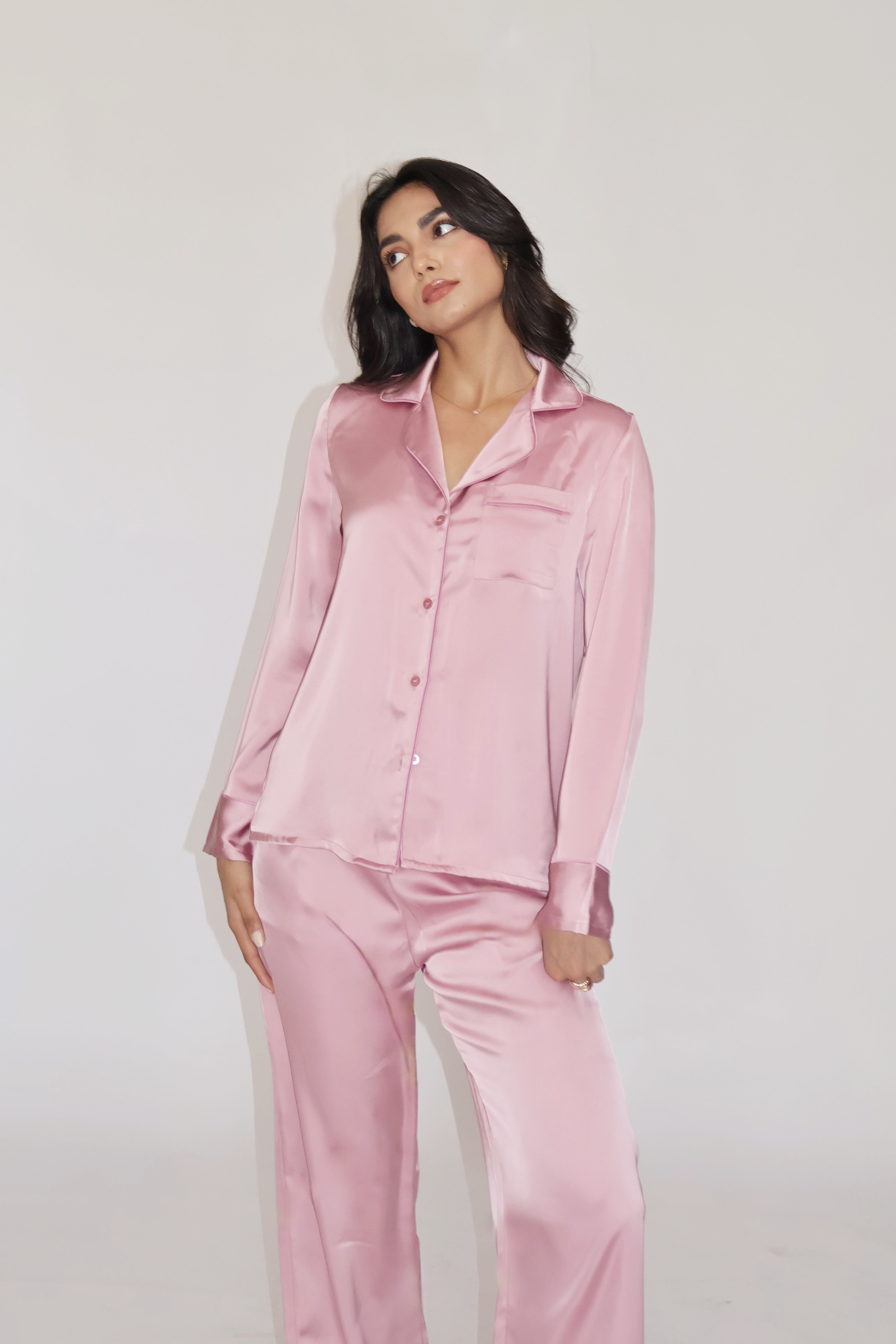 PEARL SILK PJ SET - (Pink)