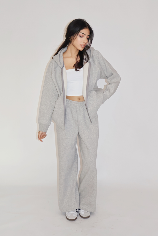 HOODED ZIPPER CO-ORD SET - (Gray)