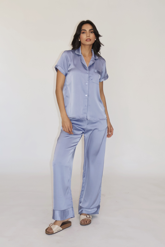 BUTTER SILK PJ SET - (Powder blue)