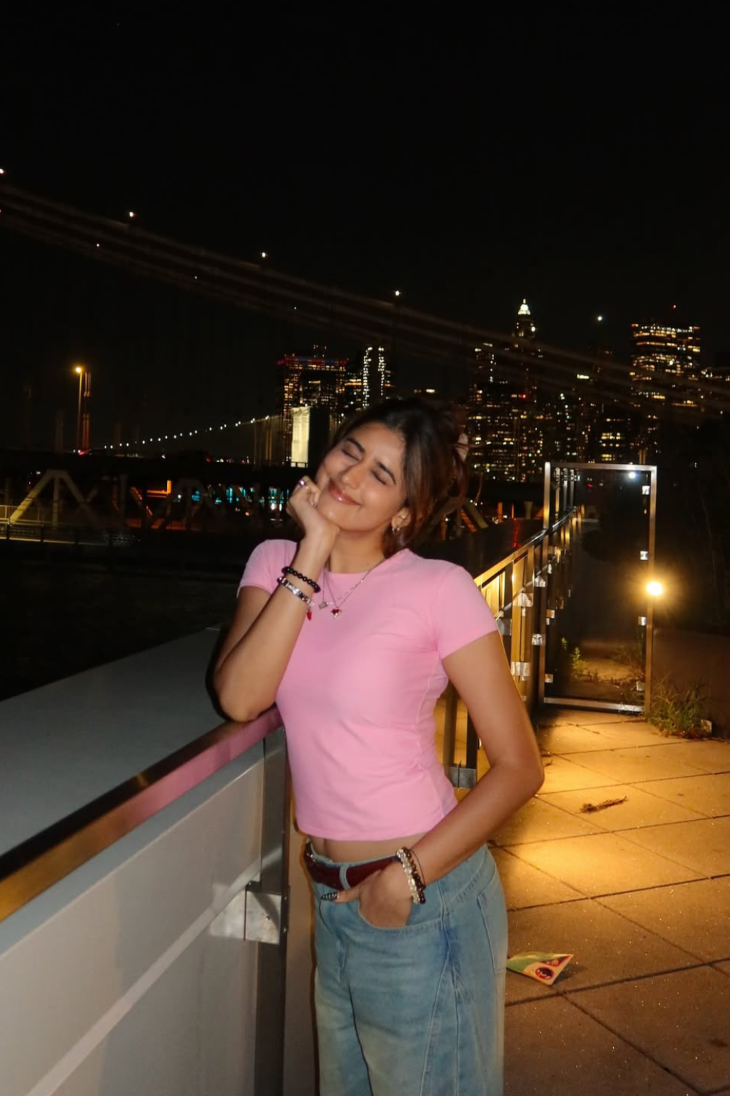 Shweta in Pink Double Layered Fitted Tee - Drift Tee (Flamingo)