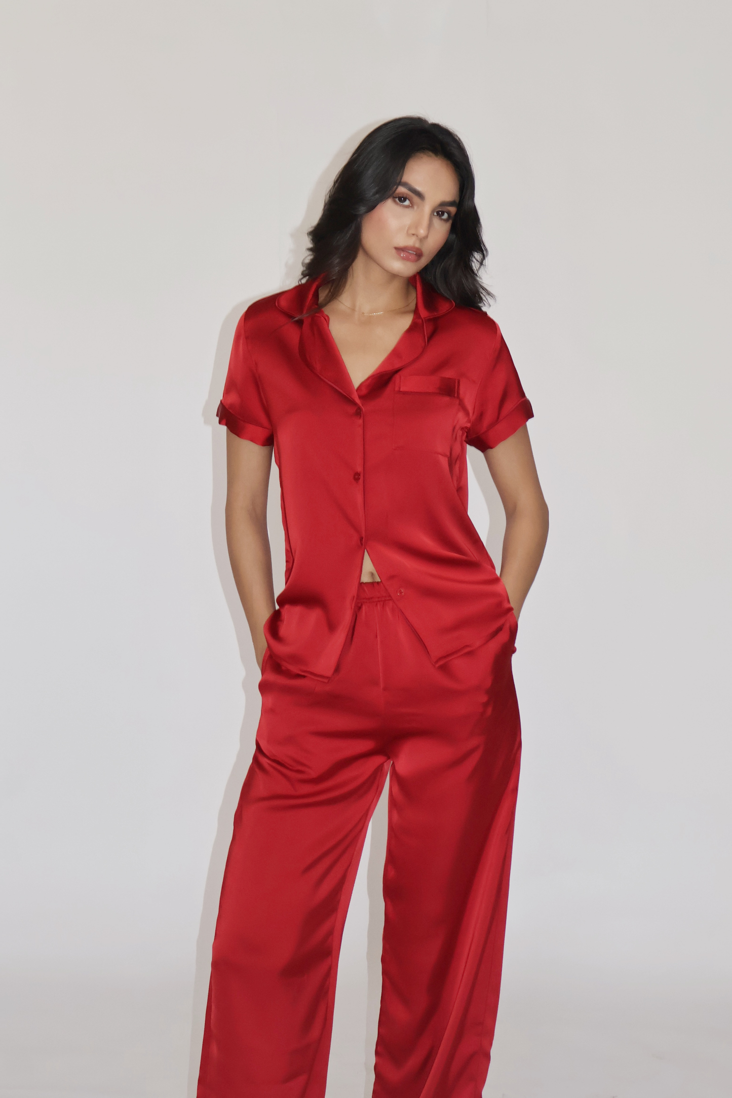 BUTTER SILK PJ SET - (Cherry)