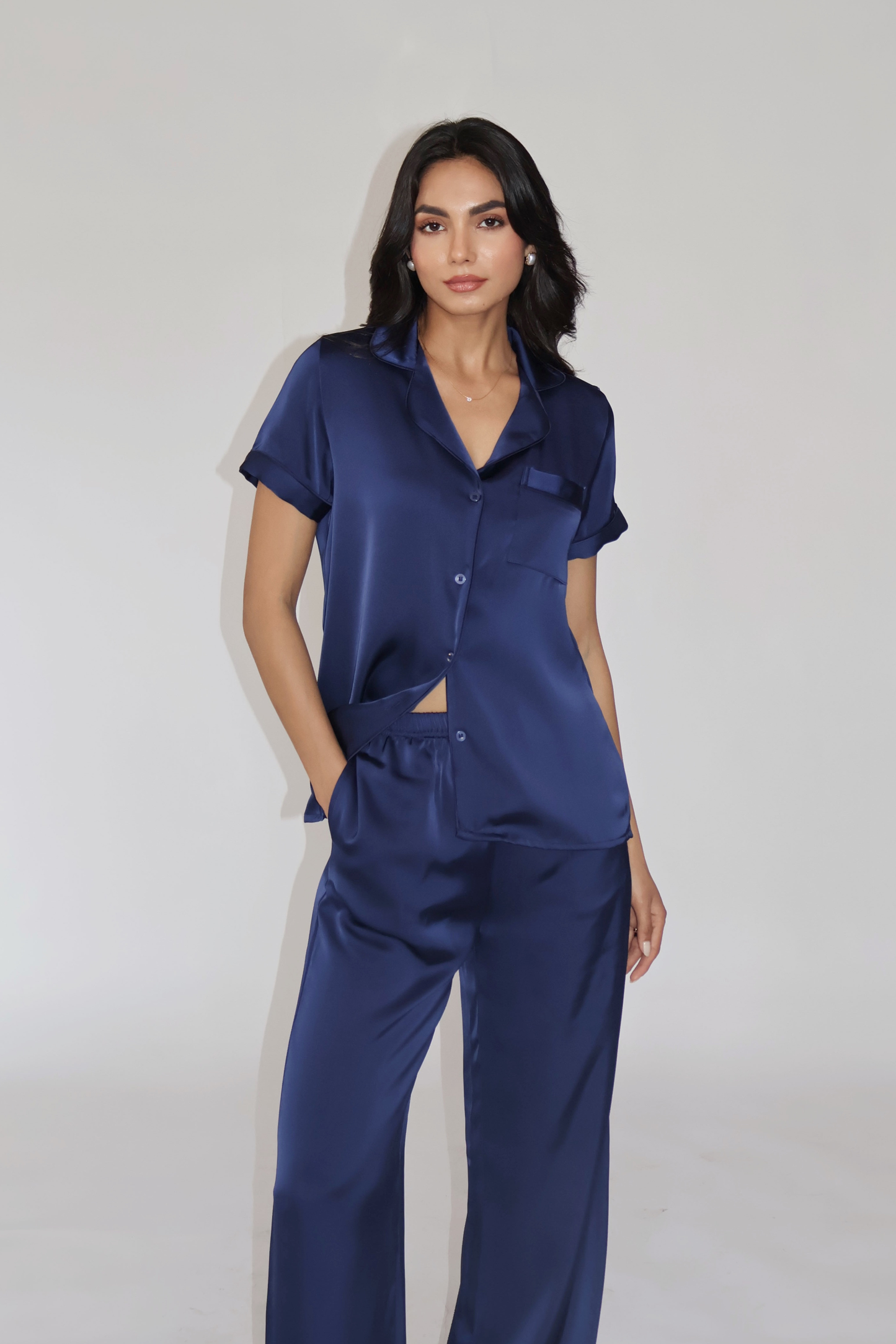 BUTTER SILK PJ SET - (Navy)