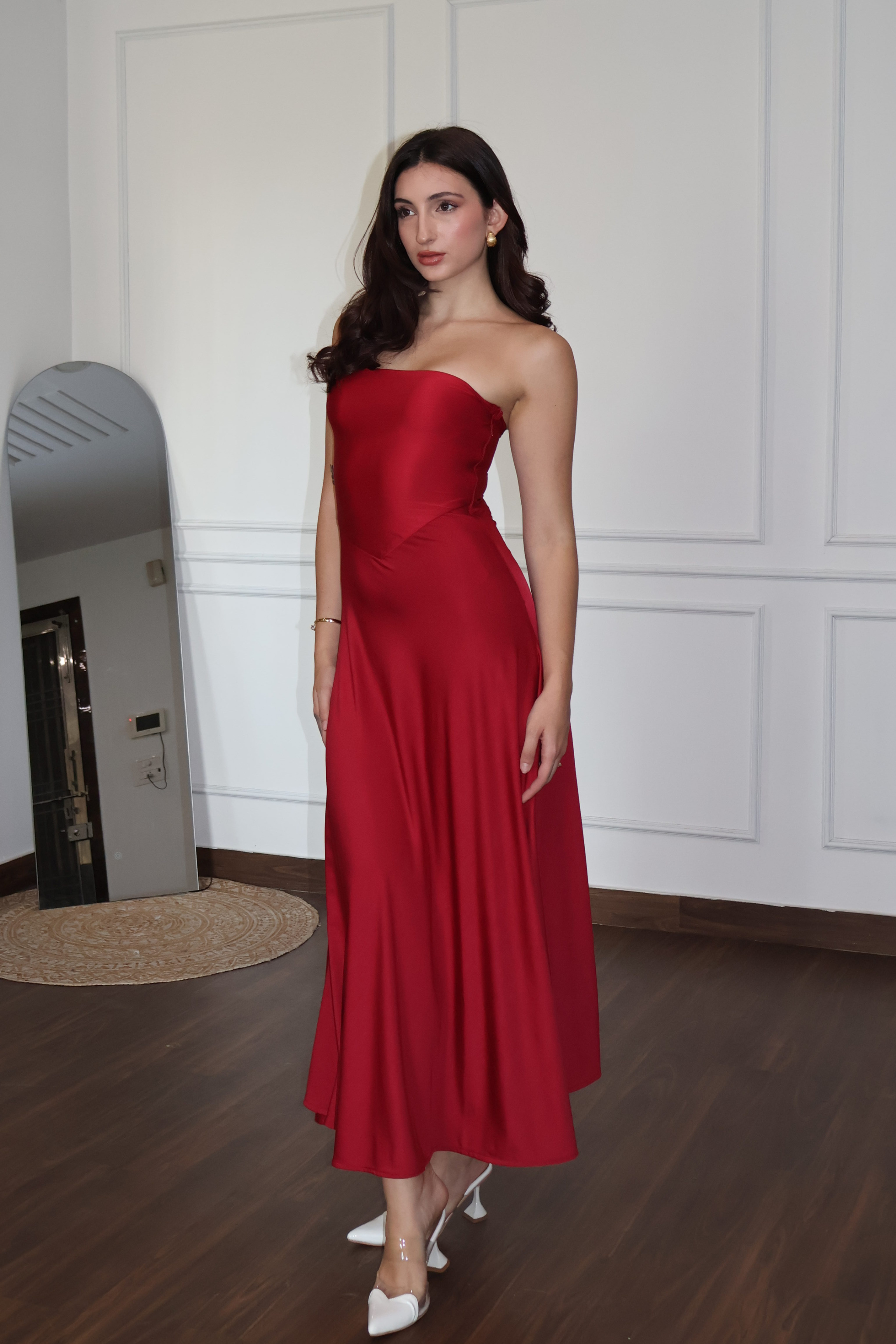 Luana in Red Flare Tube Dress - Flow Dress (Cherry)