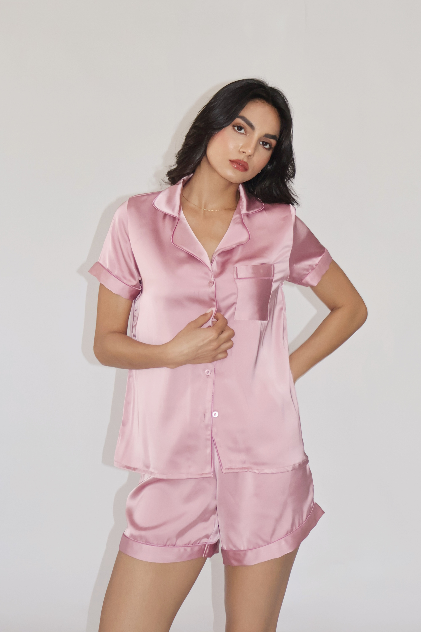 CREME SILK PJ SET - (Pink)