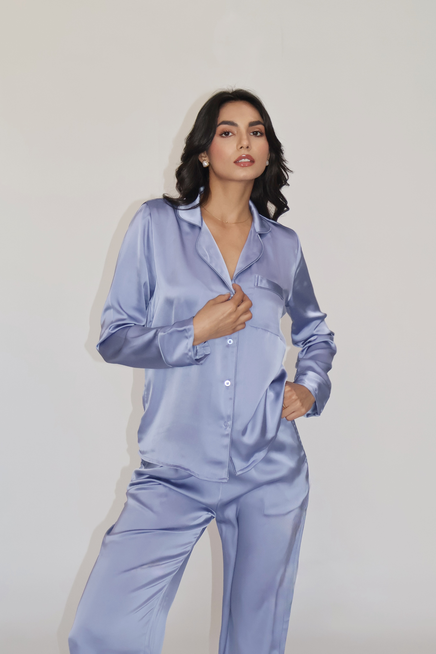 PEARL SILK PJ SET - (Powder blue)