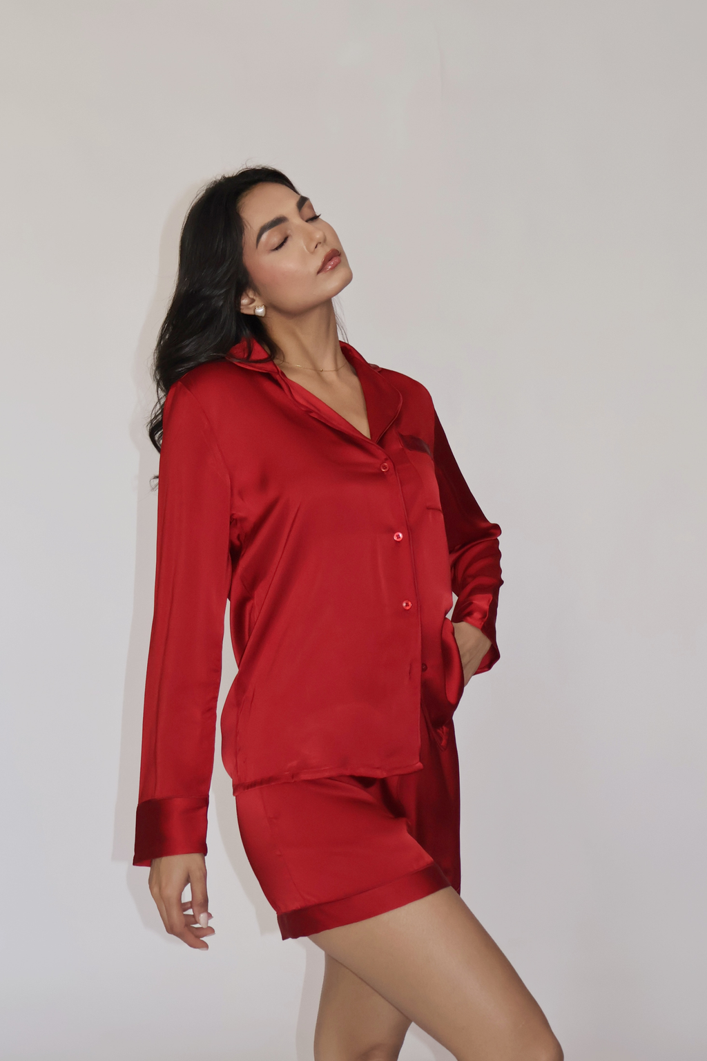 LATTE SILK PJ SET - (Cherry)