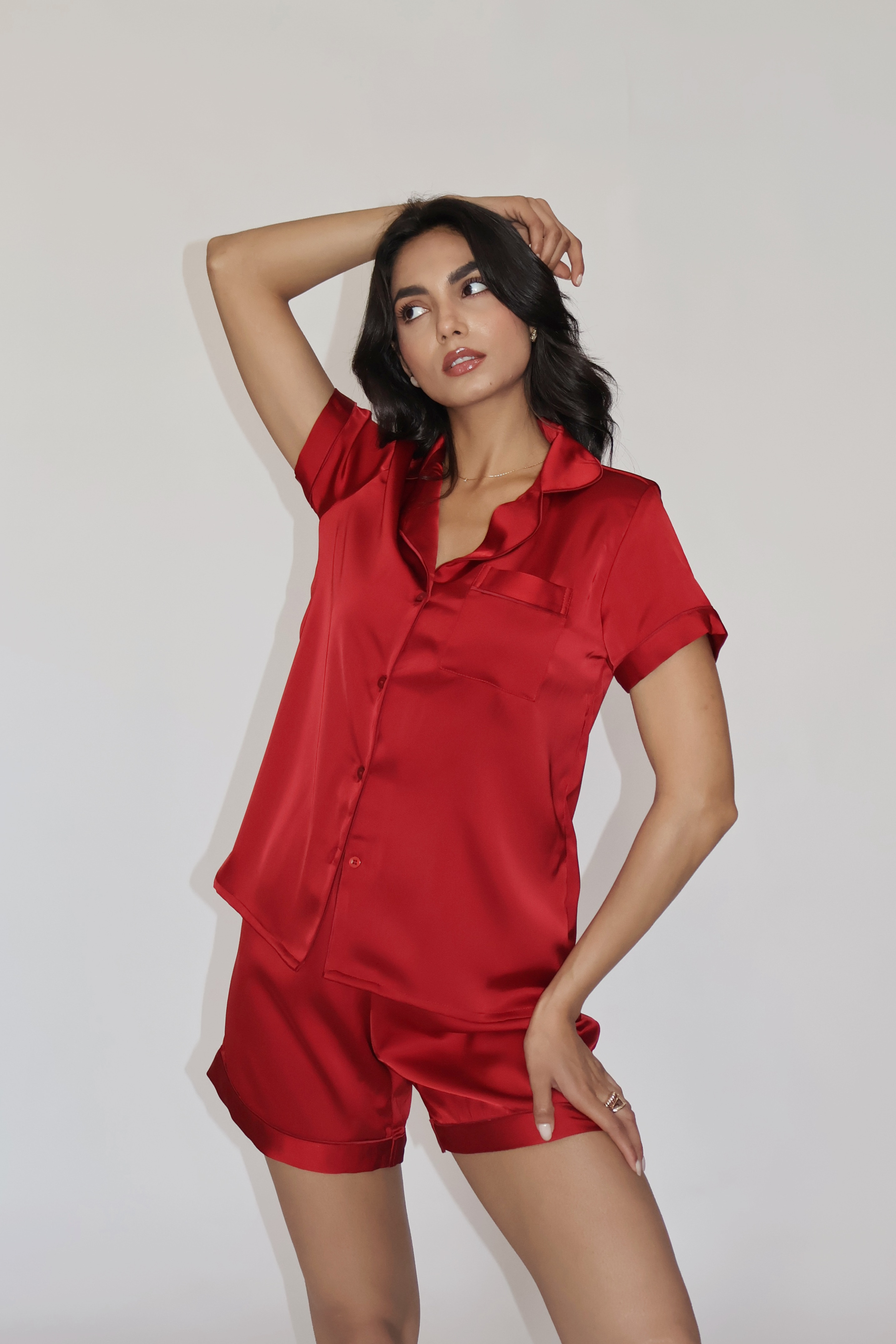 CREME SILK PJ SET - (Cherry)