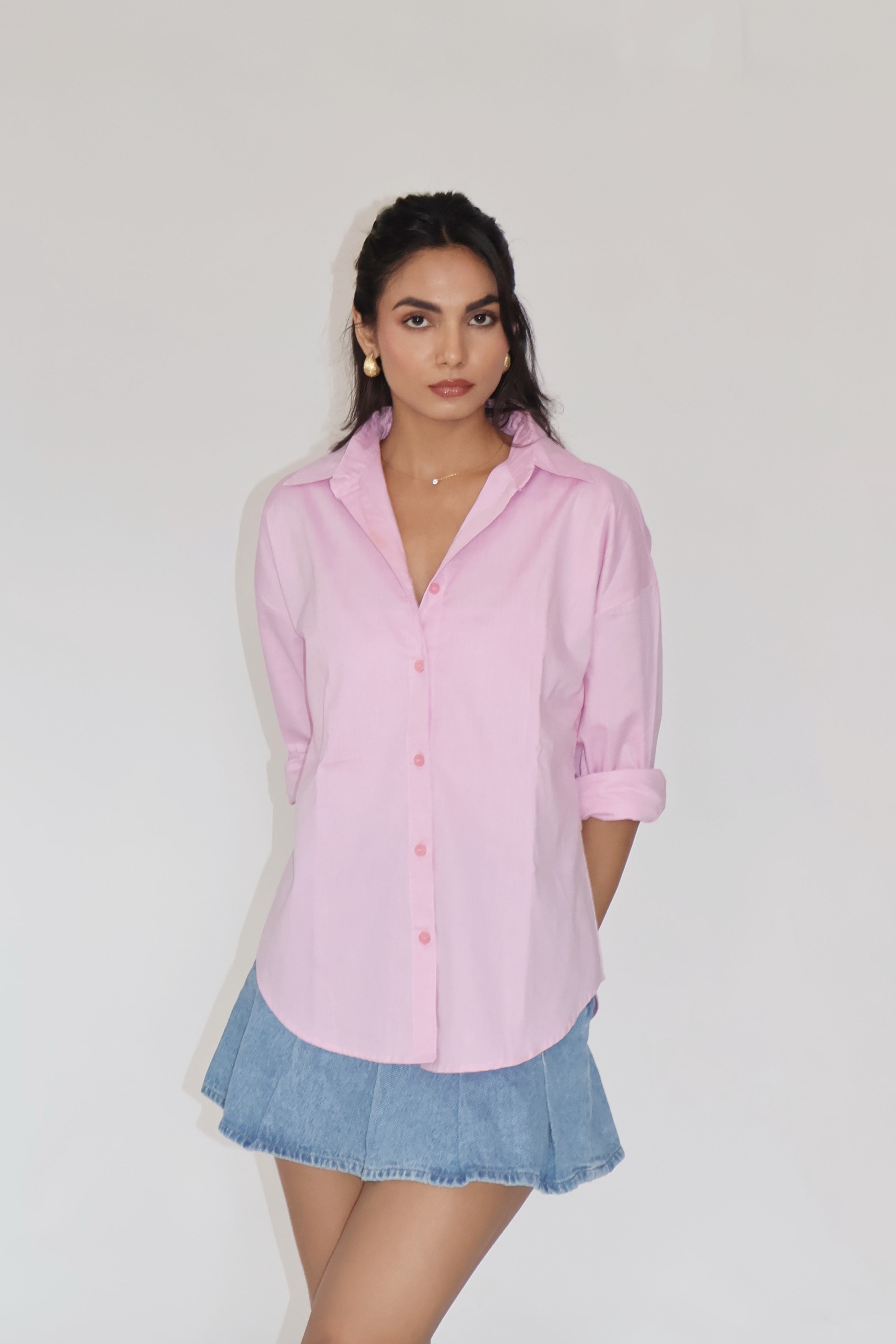 Flamingo Solid Oversized Shirt – BREEZE