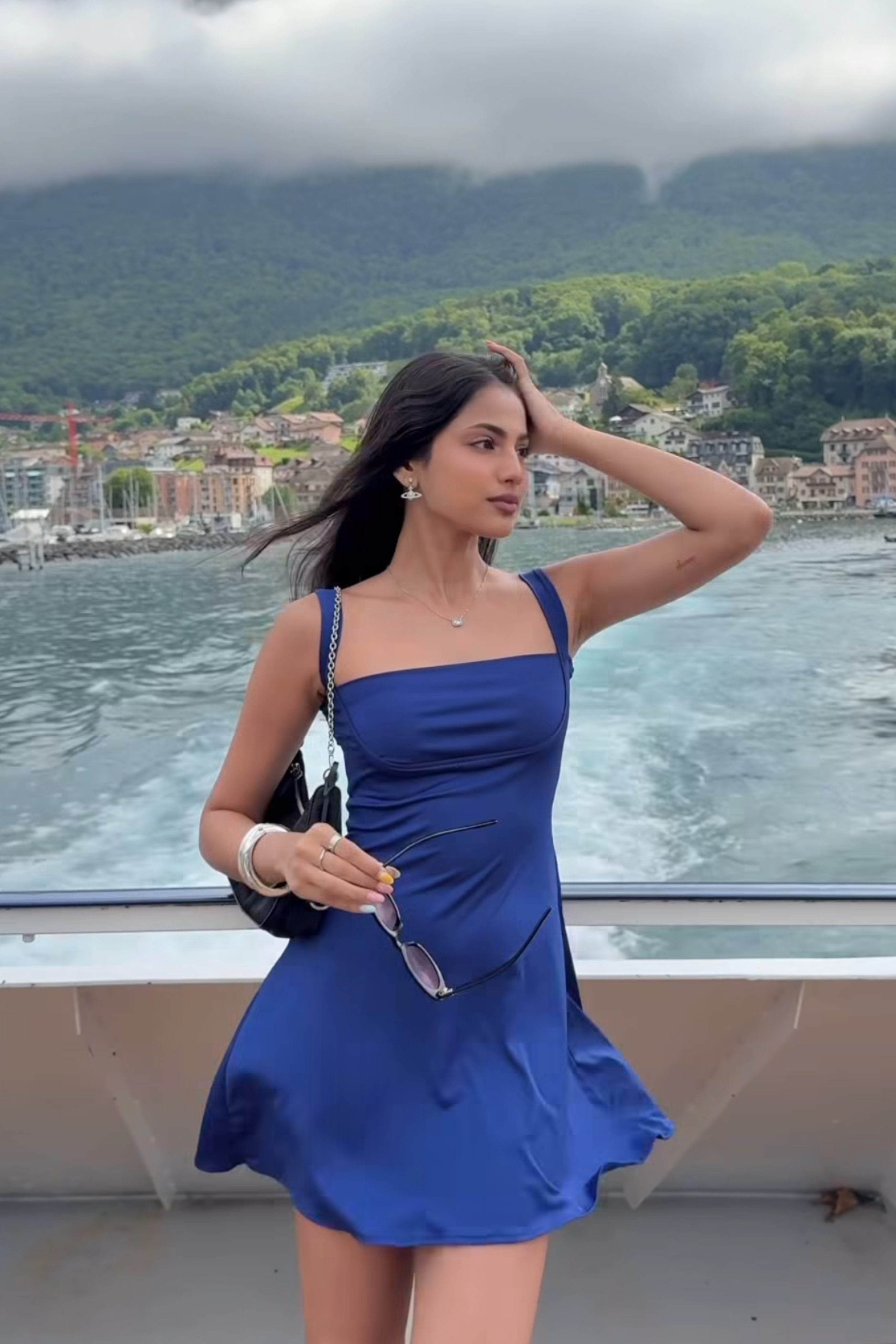 Rida in Blue Square Neck Dress - Shade Dress (Navy)