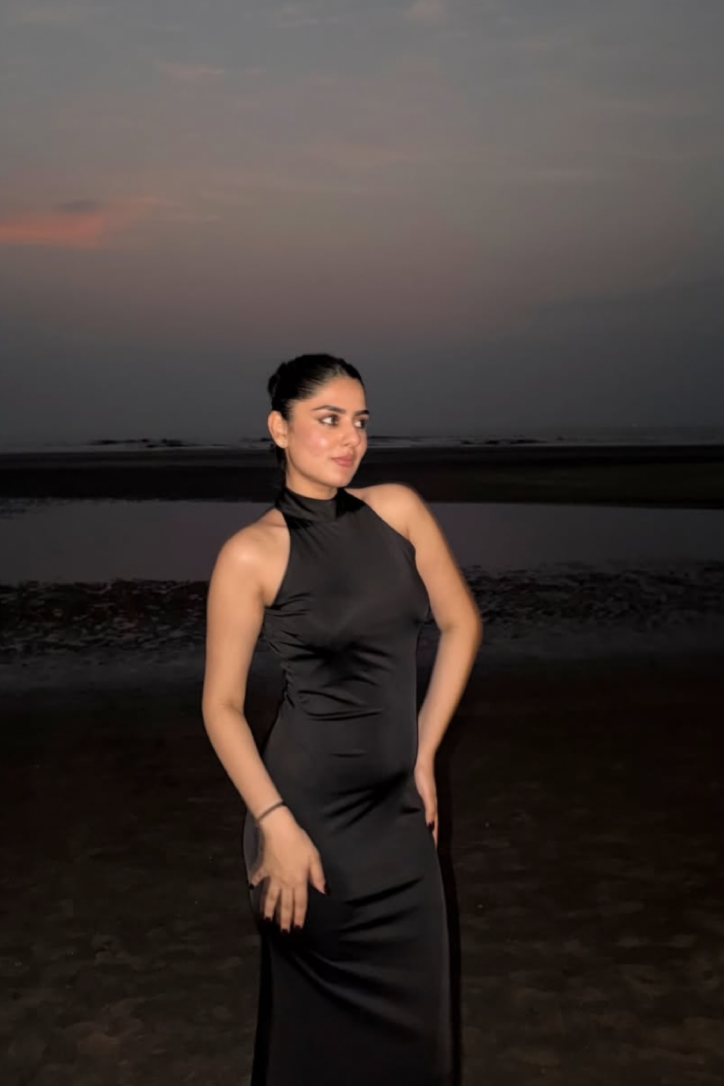 Nishtha in Black Long Halter Neck Maxi Dress - Ether Dress (Onyx)