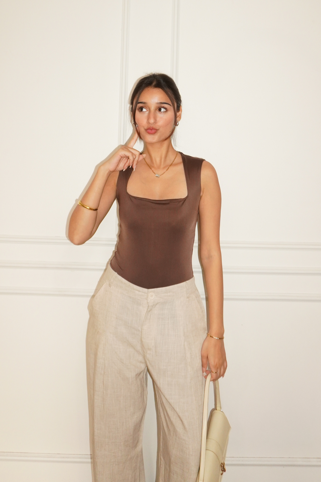 Mannat in Brown Square Neck Bodysuit - Echo Bodysuit (Coco)
