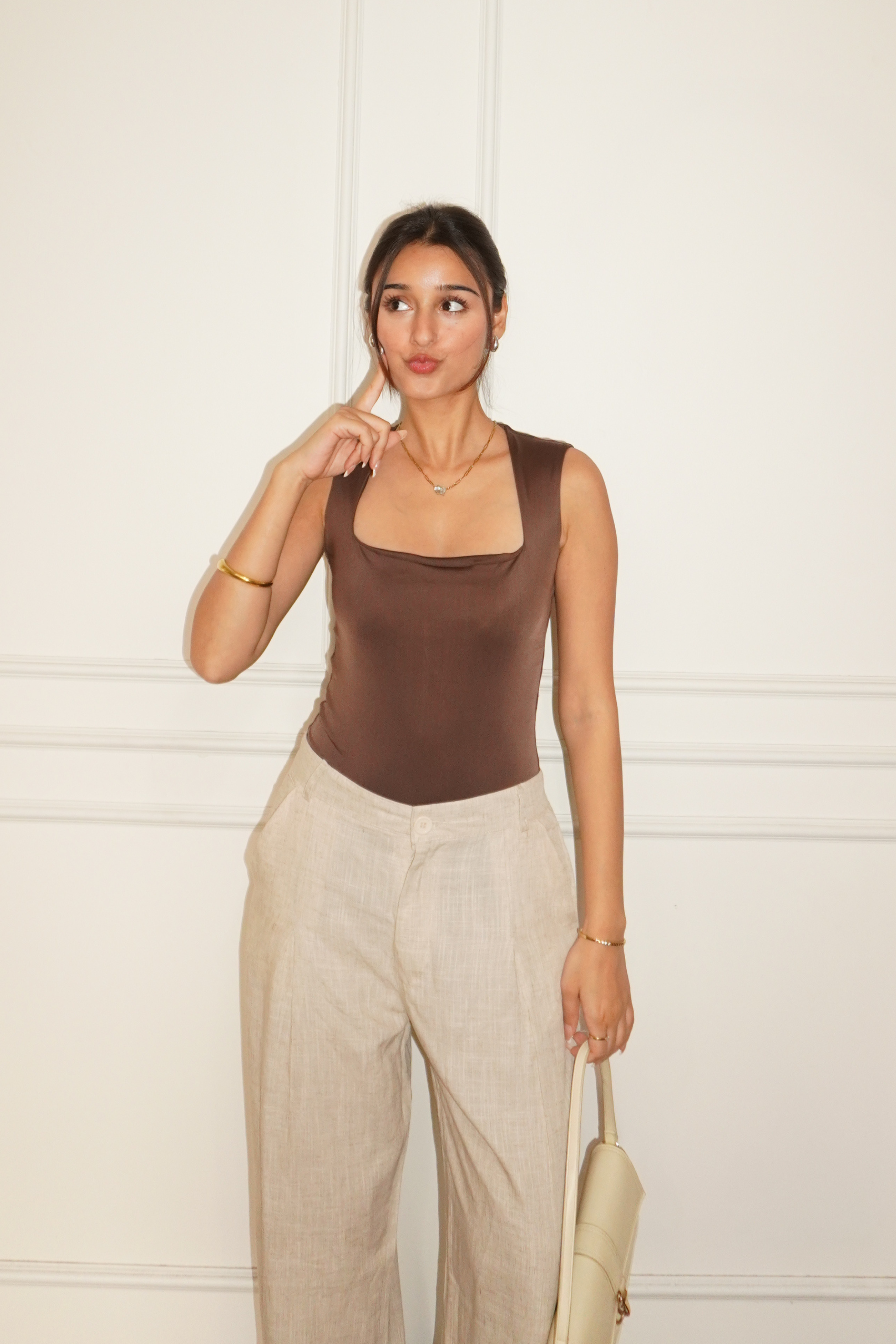 Mannat in Brown Square Neck Bodysuit - Echo Bodysuit (Coco)