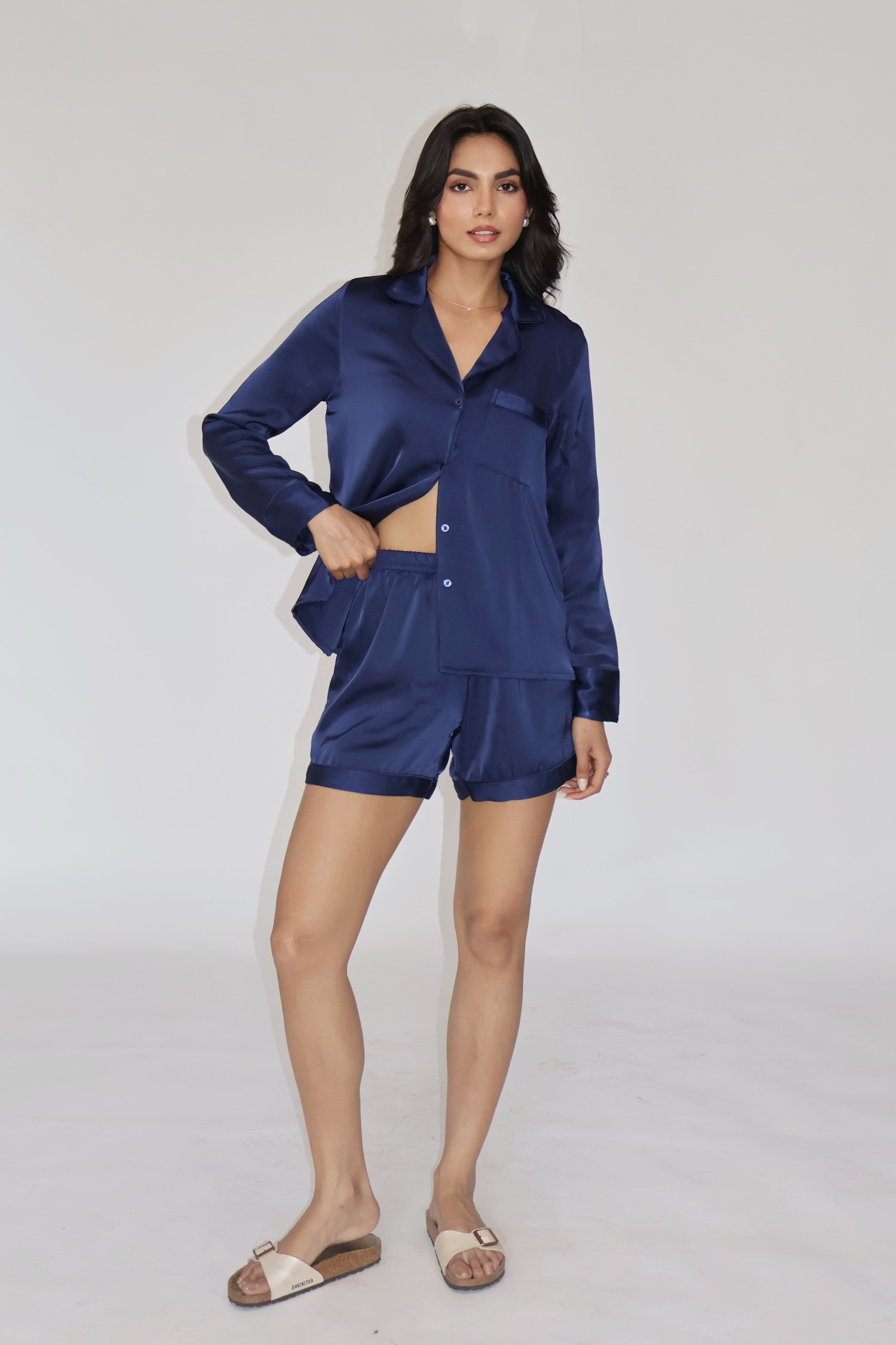 LATTE SILK PJ SET - (Navy)