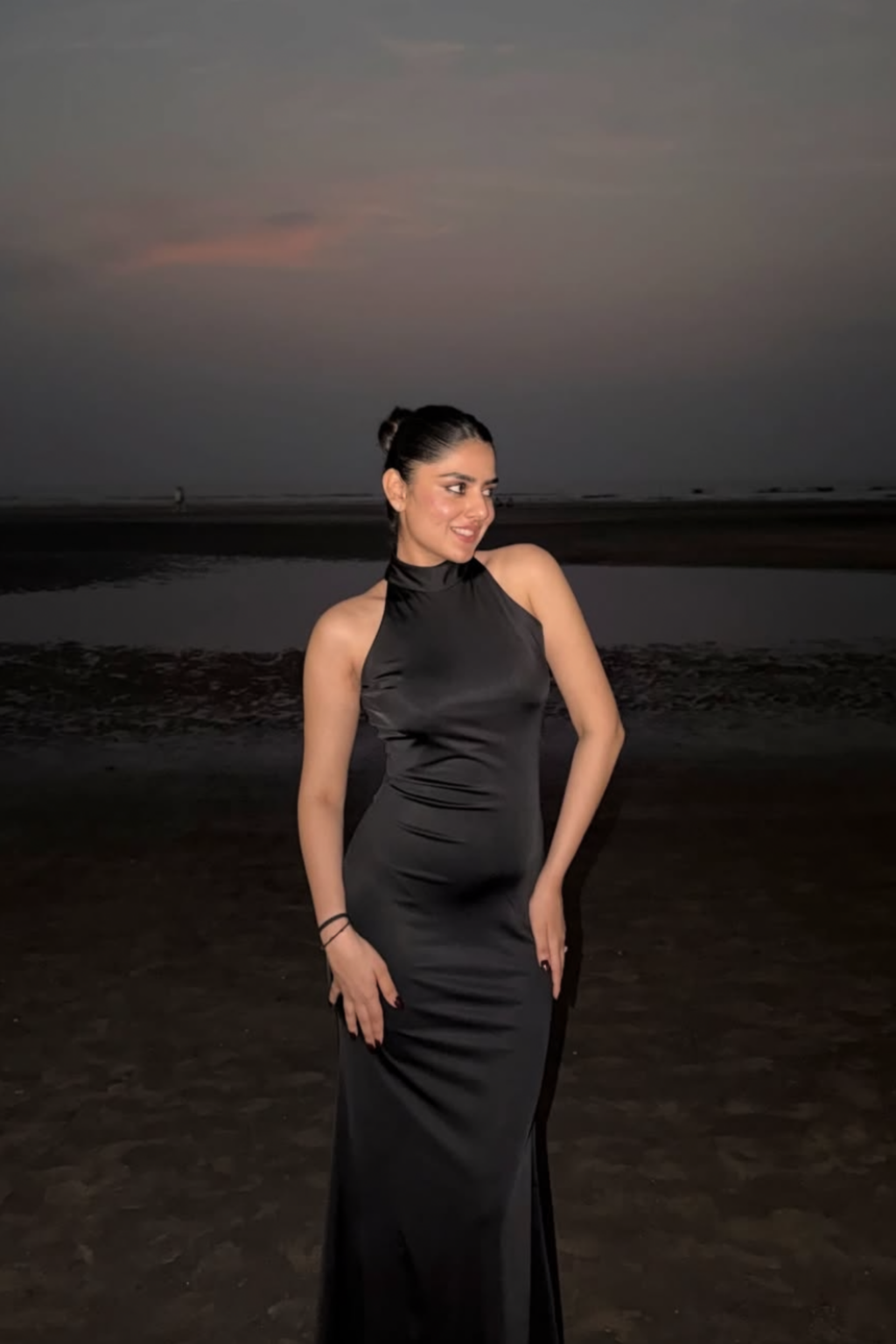 Nishtha in Black Long Halter Neck Maxi Dress - Ether Dress (Onyx)