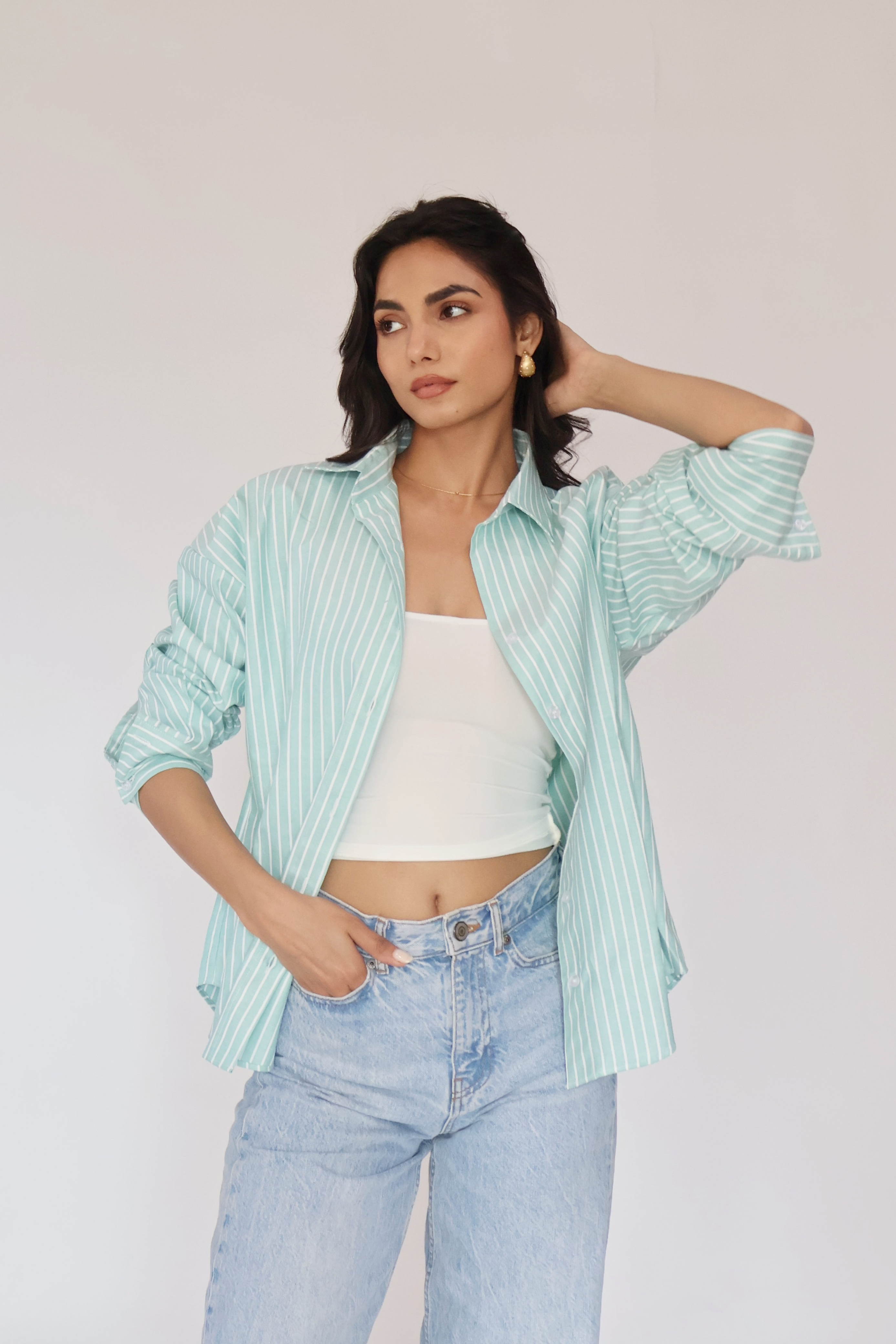 Teal Striped Oversized Shirt – CANVA