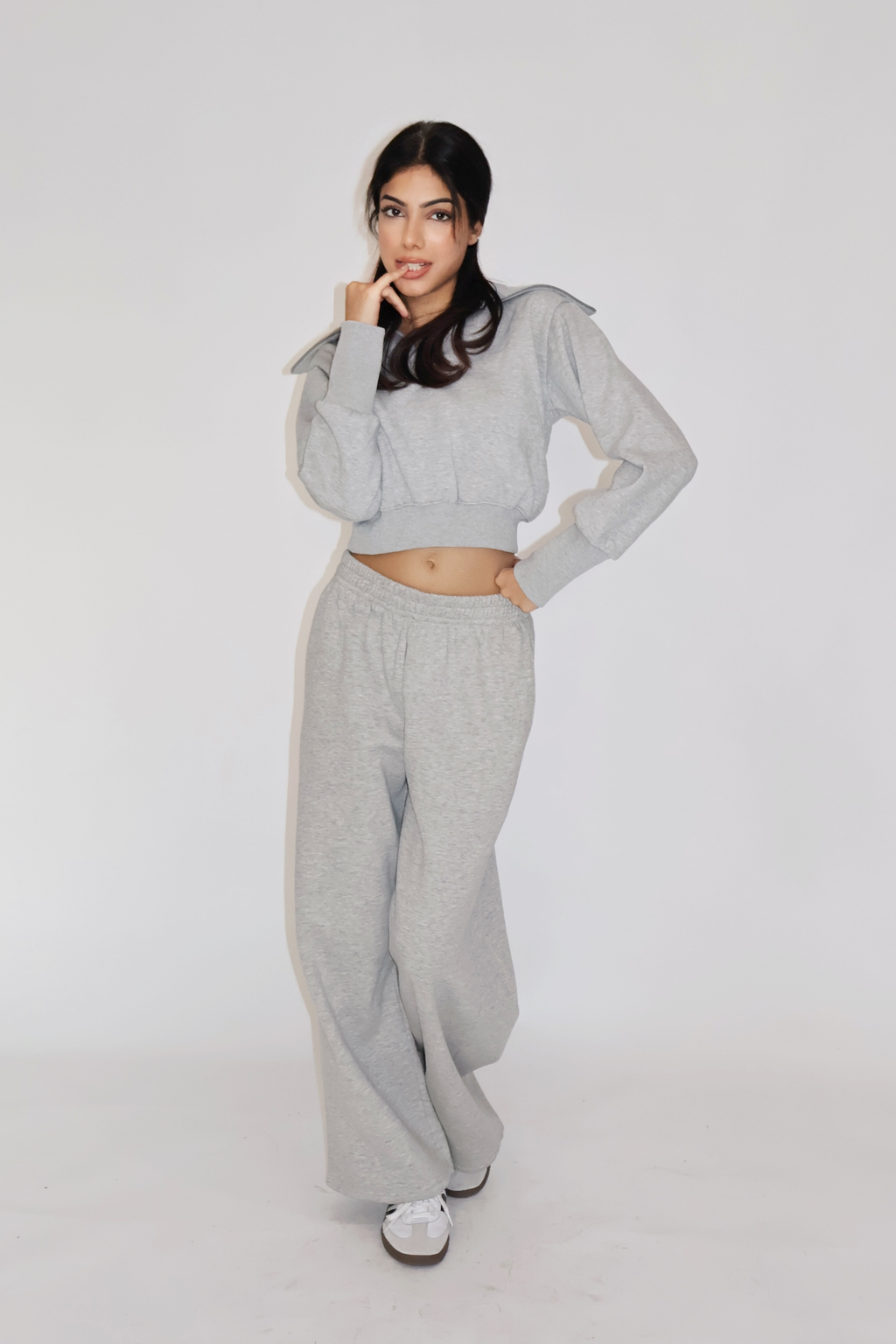 CROPPED ZIPPER CO-ORD SET - (Gray)