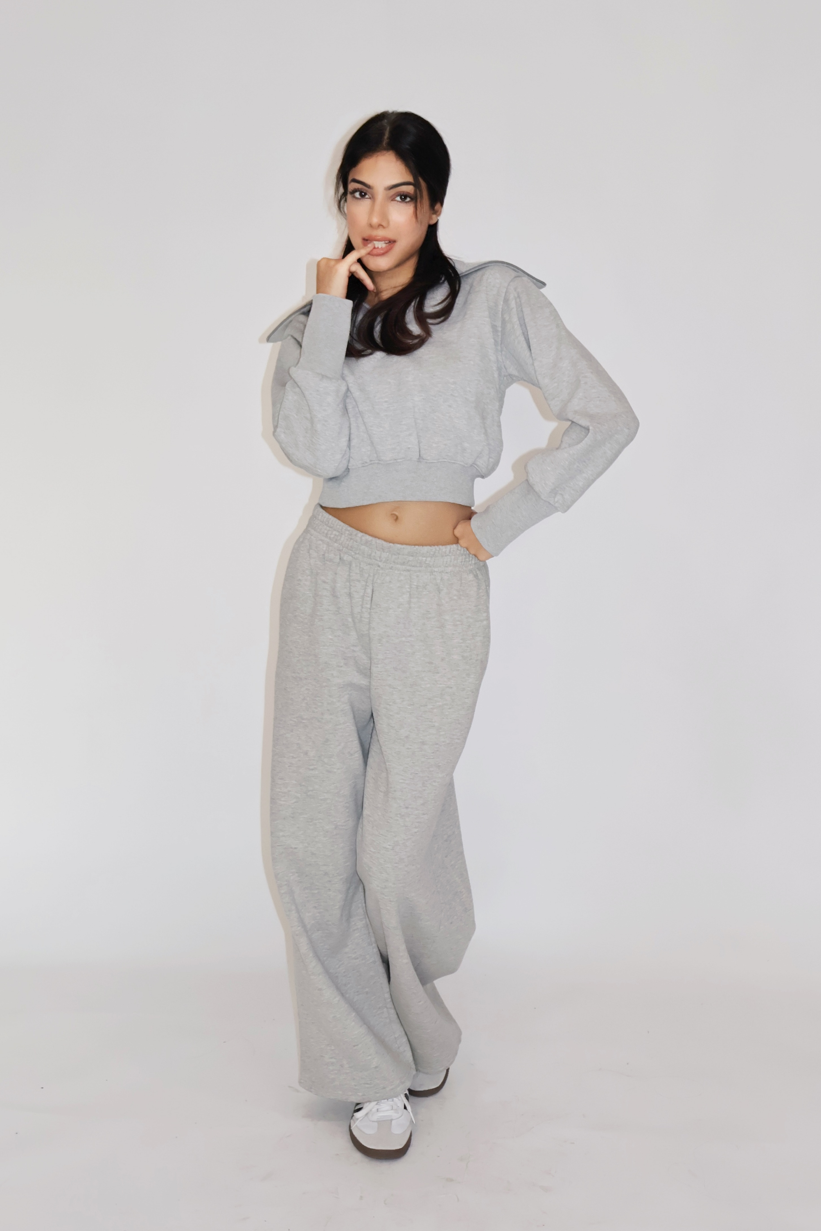 CROPPED ZIPPER CO-ORD SET - (Gray)