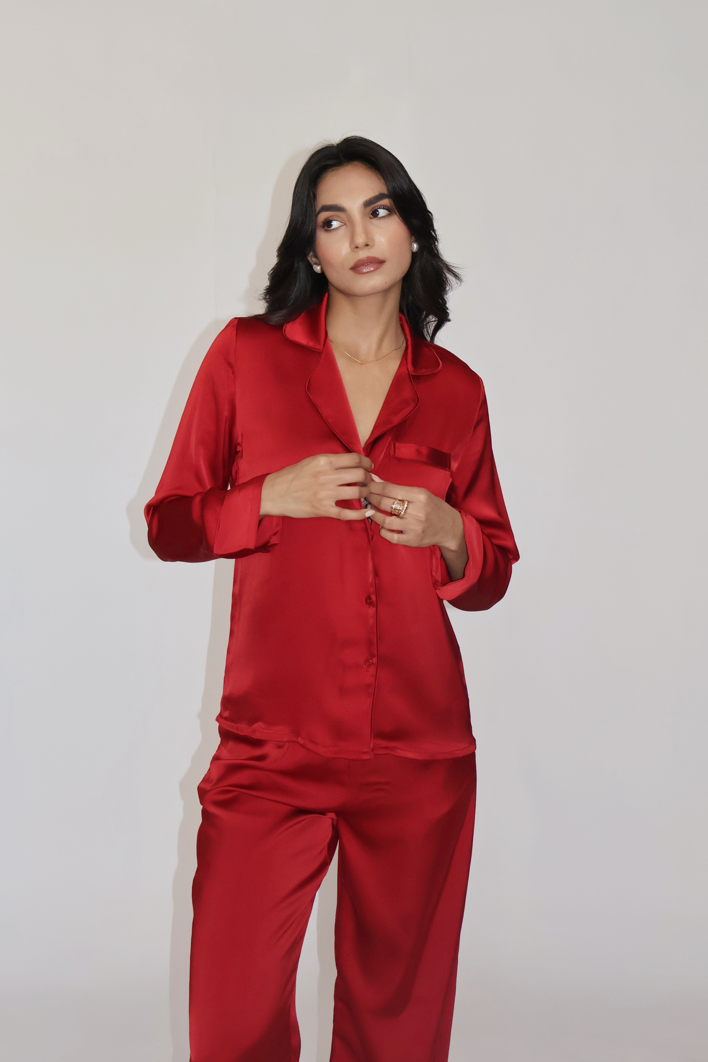 PEARL SILK PJ SET - (Cherry)