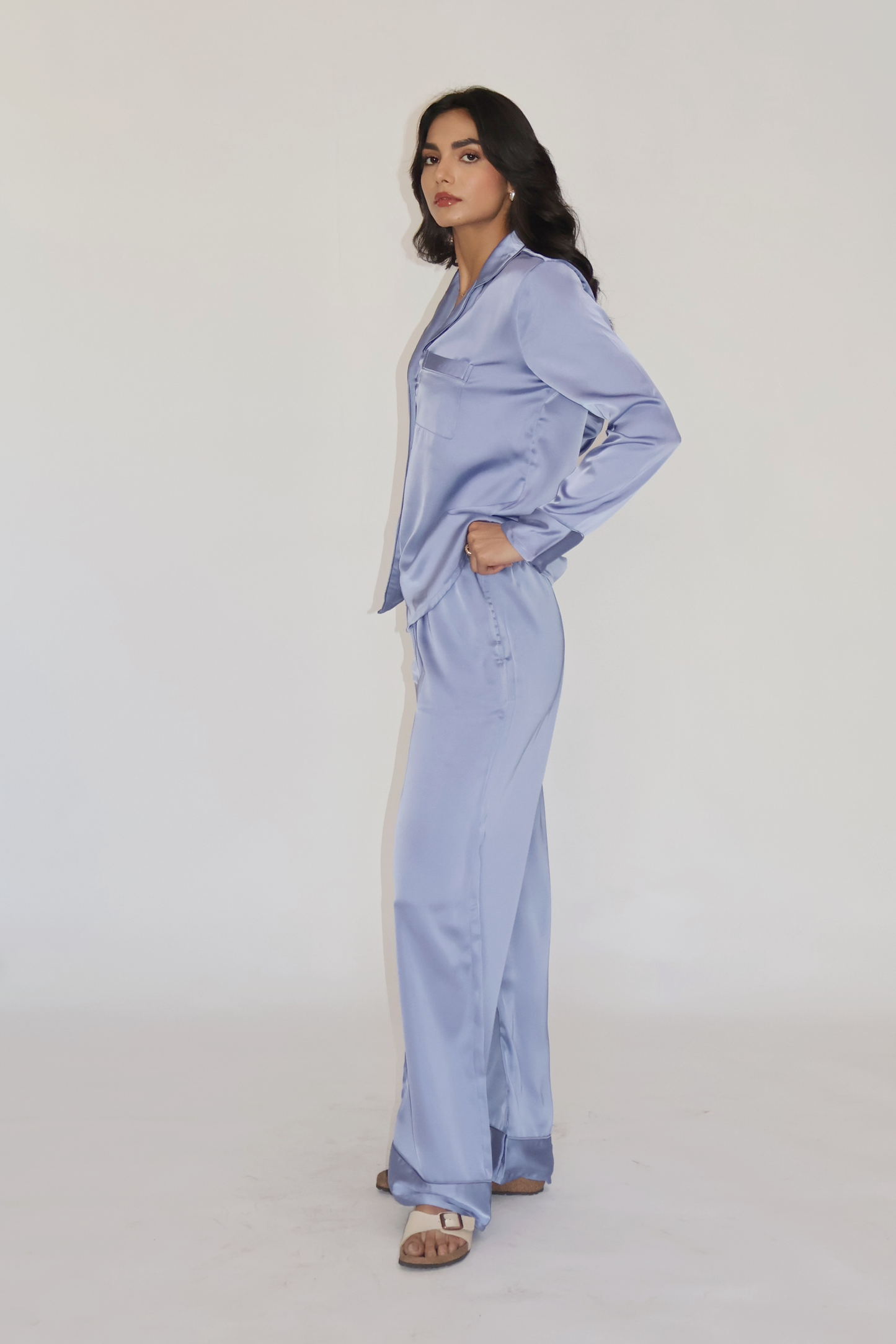 PEARL SILK PJ SET - (Powder blue)