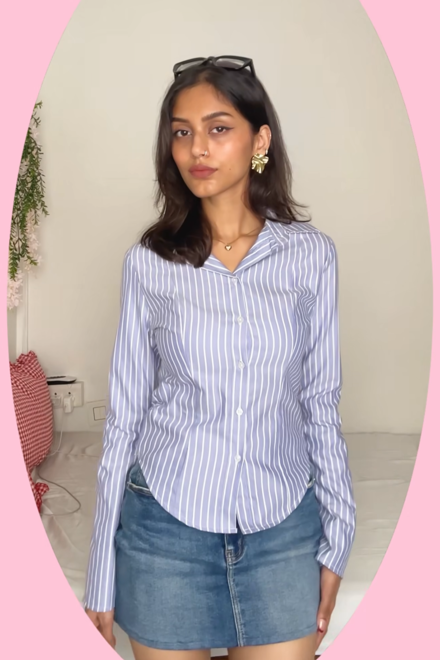 Shalmali in iris shirt sky