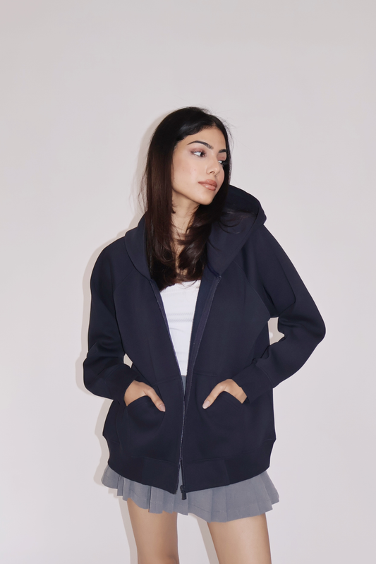 OVERSIZED HOODED ZIPPER (NAVY)